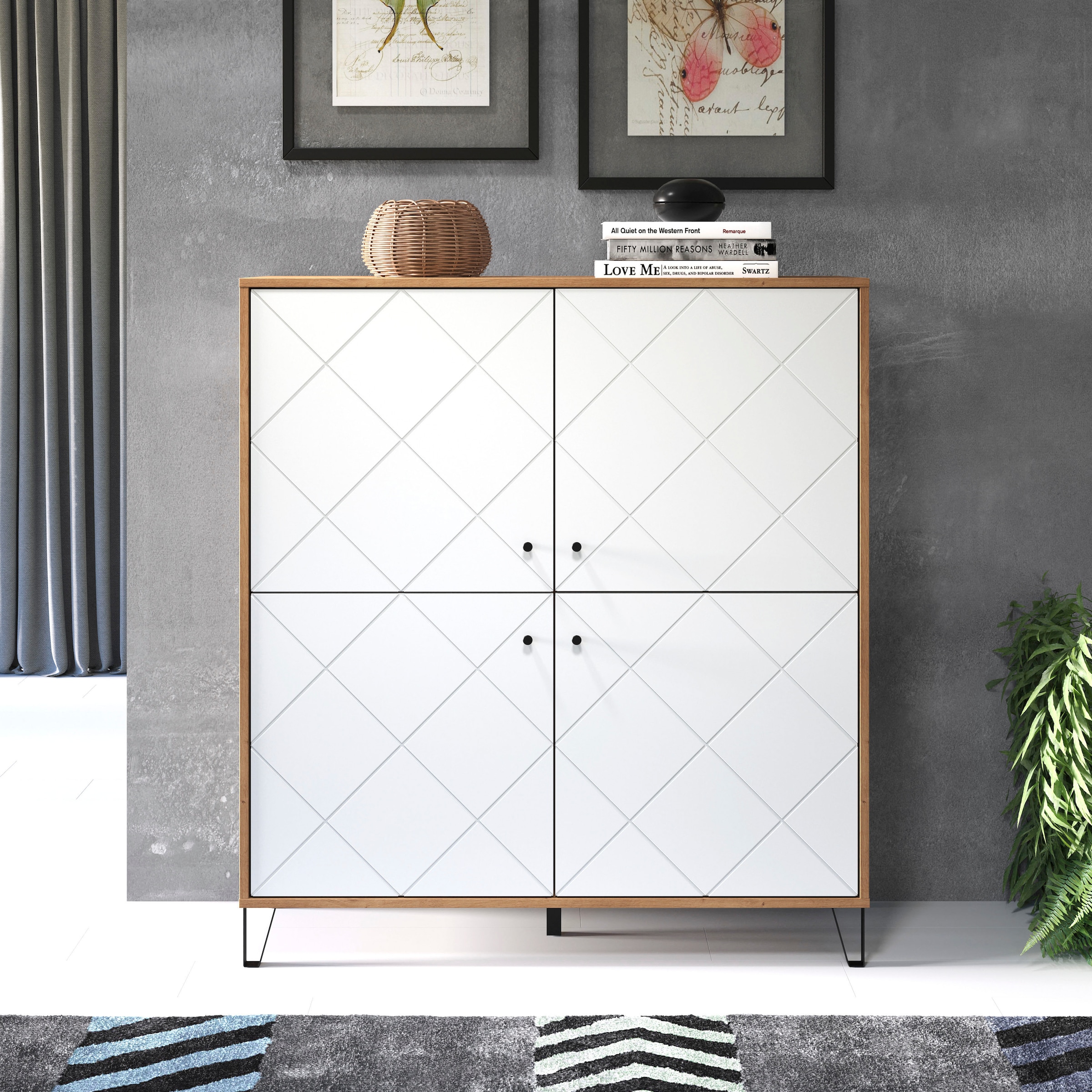 Home affaire Highboard »Tarragona« Highboard mit 4 Türen & Soft-Close - (B/T/H) 123/40/136 cm