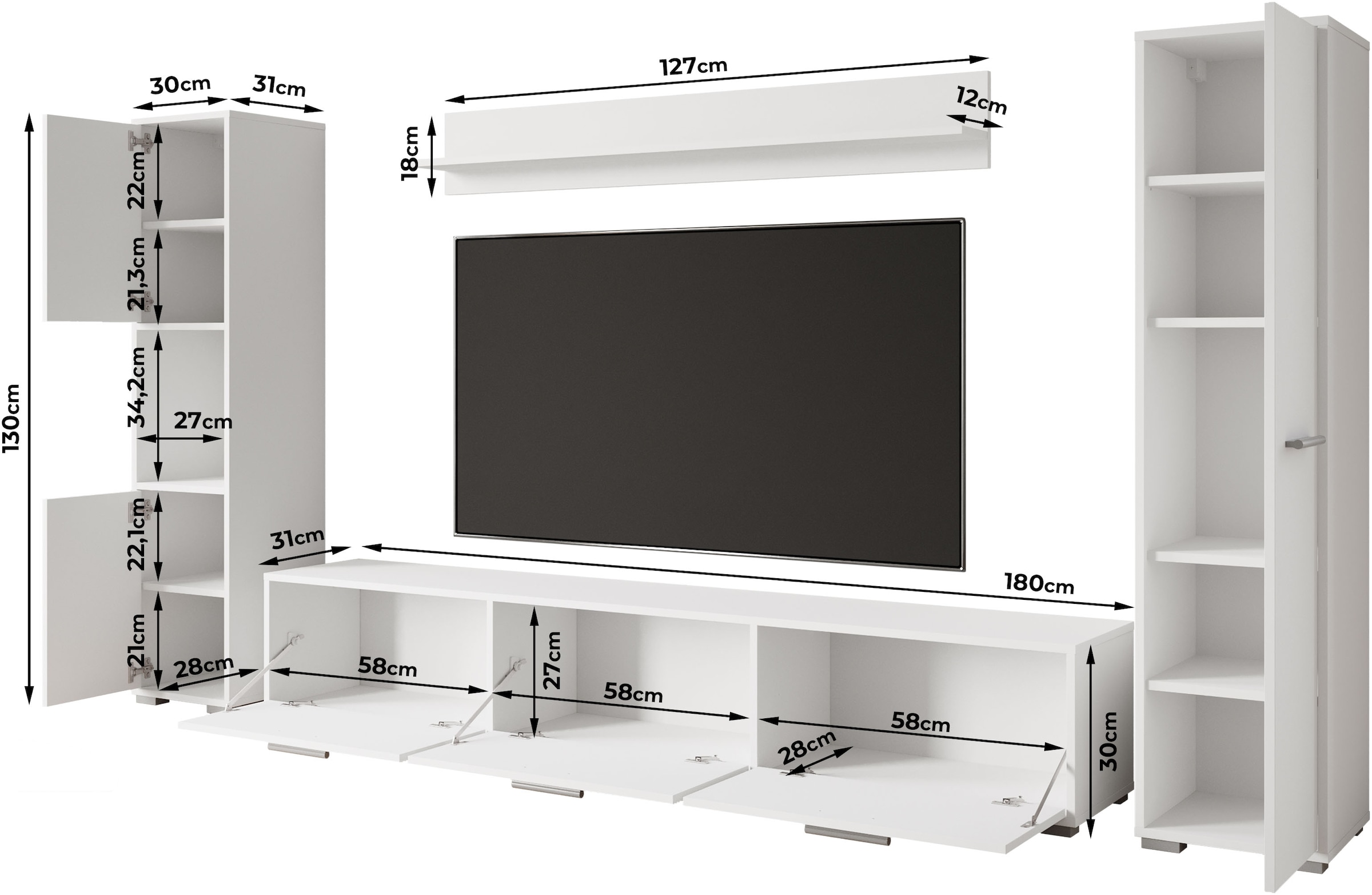 Home affaire Meuble mural »BOGOTA XL, Vitrine Türanschlag links/rechts wechselbar« Ensemble complet, 4 cuis tlg.