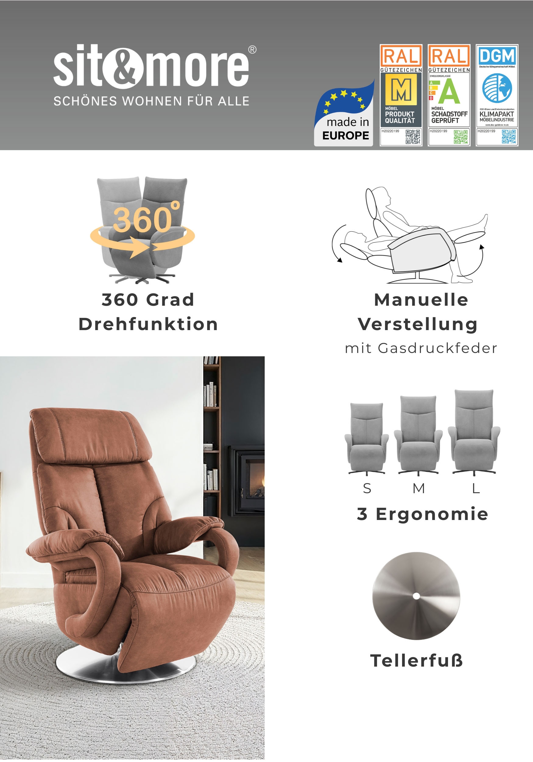 sit&more Fauteuil TV »Enjoy« en taille L, avec moteur et aide au lever en option