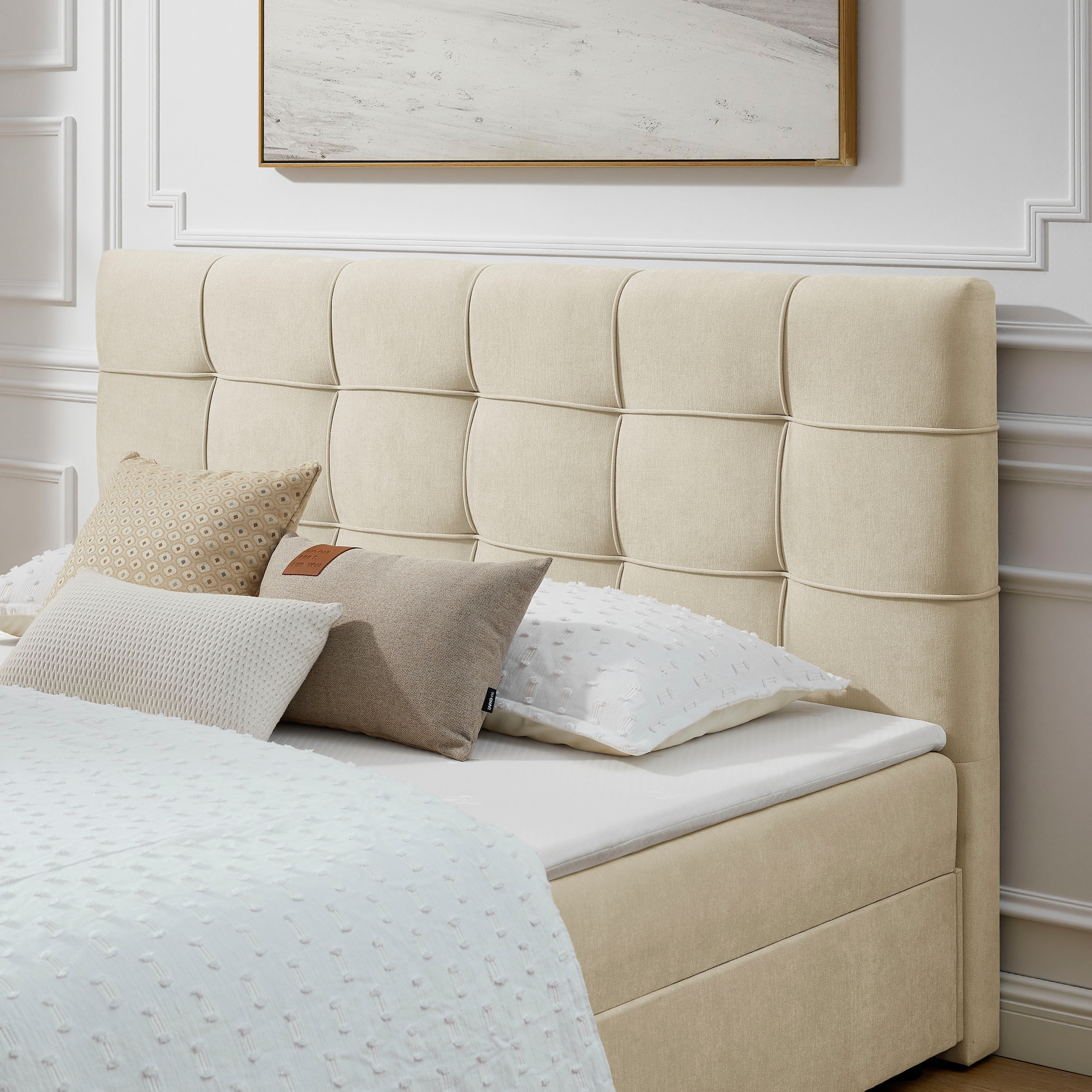 GOODproduct Lit de boxe »LILIENNE, Polsterbett mit Bettkasten und Taschenfederkernmatratze H3« avec surmatelas en mousse froide, revêtement en chenille, 160x200 & 180x200 cm
