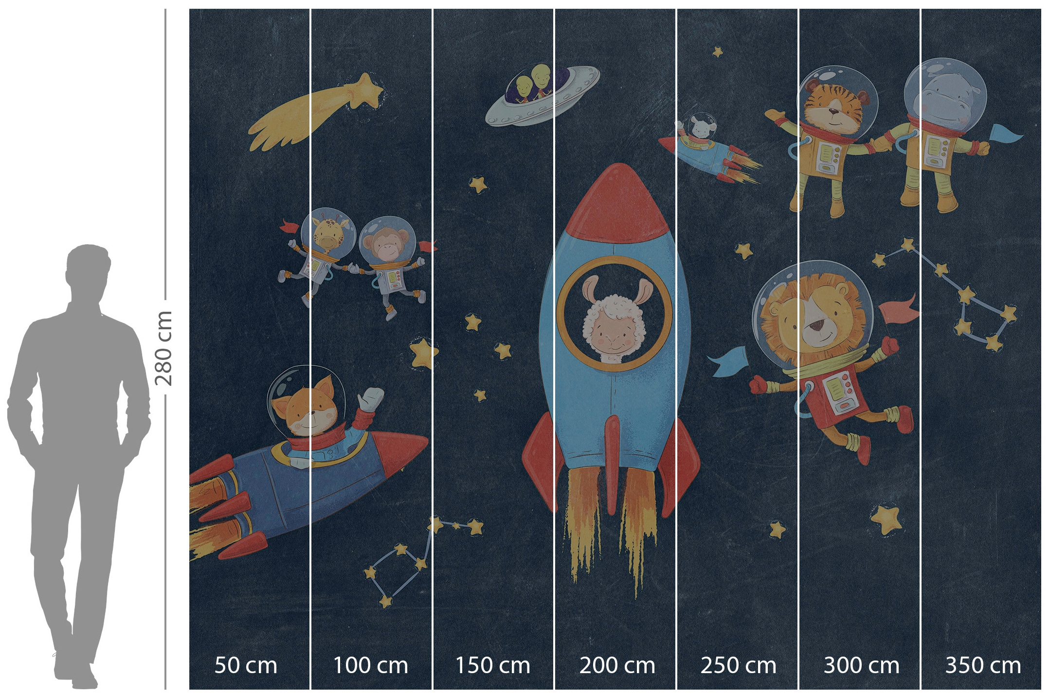 Komar Vliestapete »Digitaldruck Vlies -  Friends in Space - Grösse 350 x 280 cm« bedruckt glatt Kinderzimmer