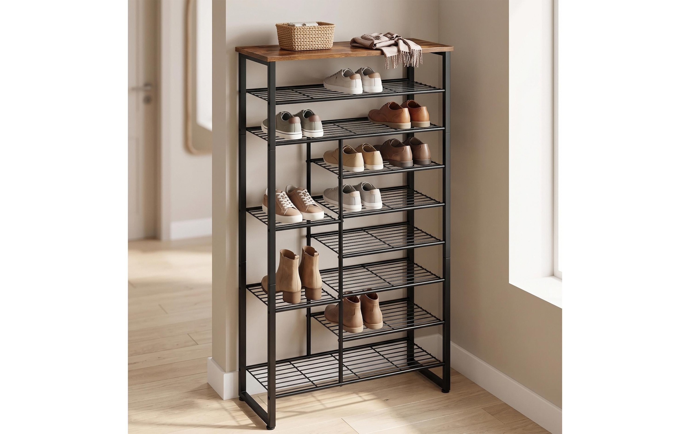 relaxdays »Schuhregal 75 x 172.5 cm, Schwarz/Braun«