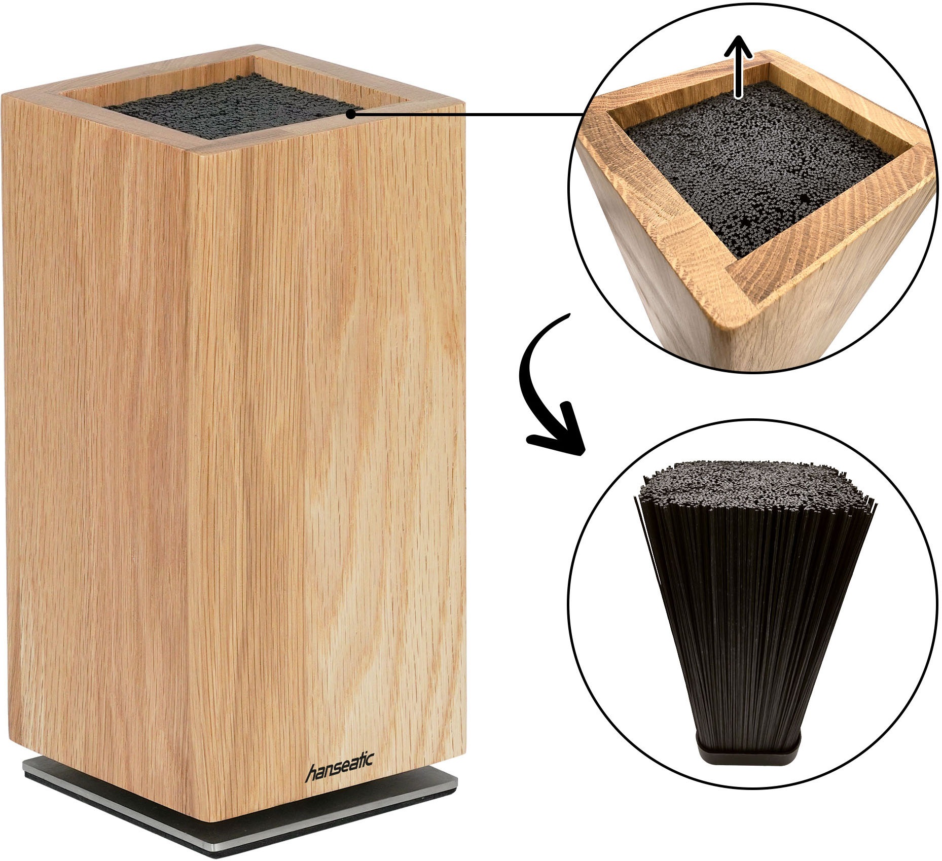 Hanseatic Bloc à couteaux magnétique »hanseatic PREMIUM, Messerblock aus Holz« 1 cuis elegantes Design, herausnehmbarer Borsteneinsatz, 360-Grad-drehbar