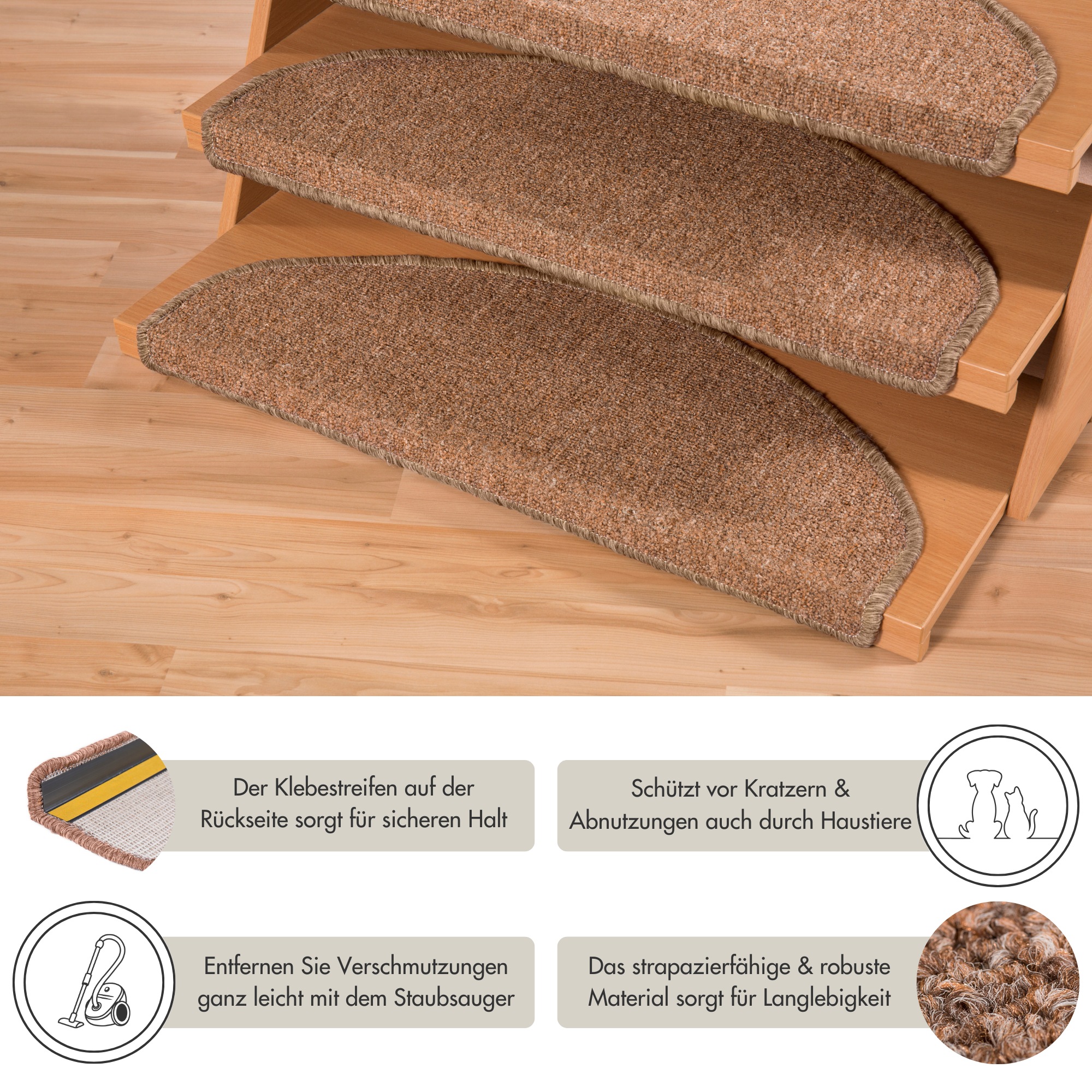 Andiamo Stufenmatte »Bob, Made in Poland« halbrund 4,5 mm Höhe melierte Schlinge, selbstklebend, Set mit 2 Stück oder 15 Stück