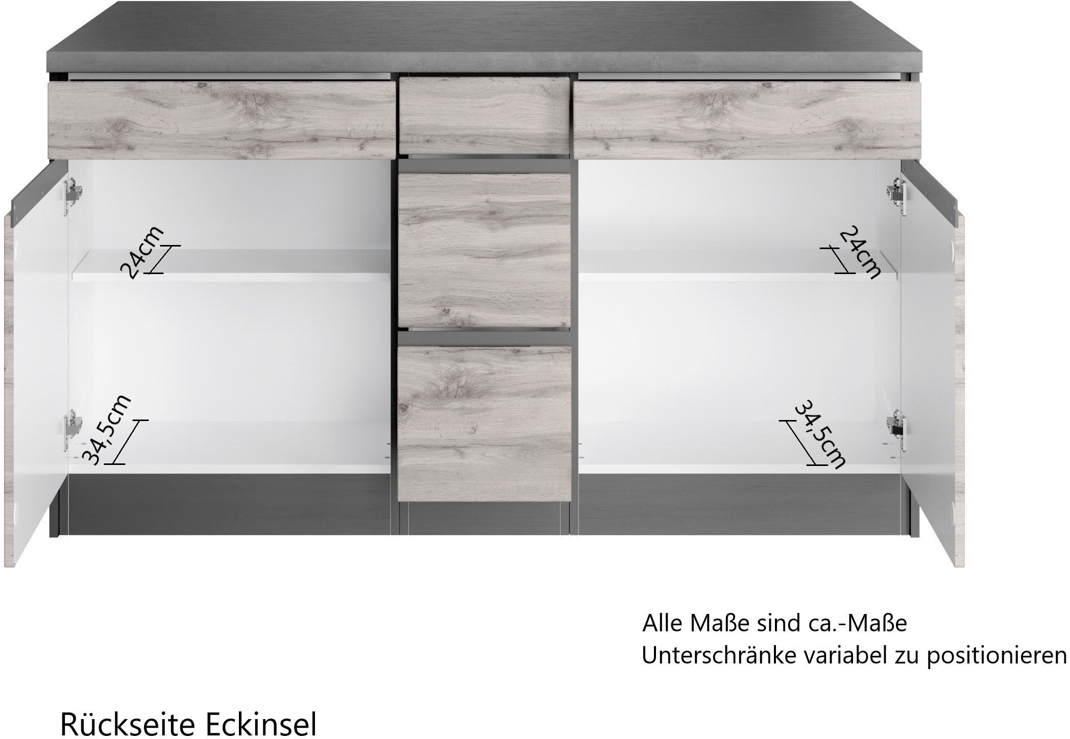 KOCHSTATION Winkelküche »KS-Riesa« Stellbreite 490/153 cm, ohne E-Geräte