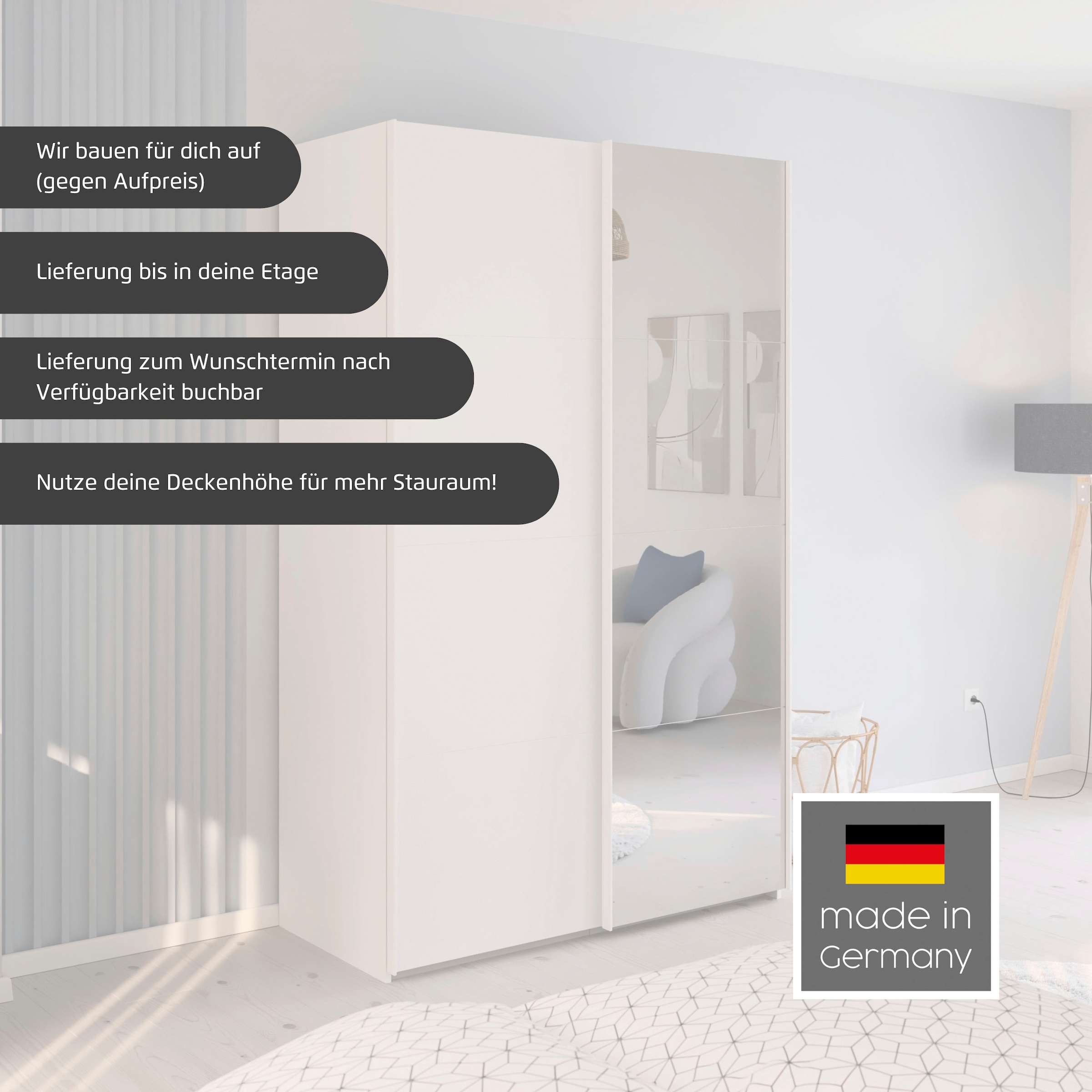 rauch Schwebetürenschrank »Kleiderschrank Schrank Garderobe Schlafzimmerschrank EVELYN« in elegantem Stil mit Spiegel 5 Breiten viel Stauraum MADE IN GERMANY
