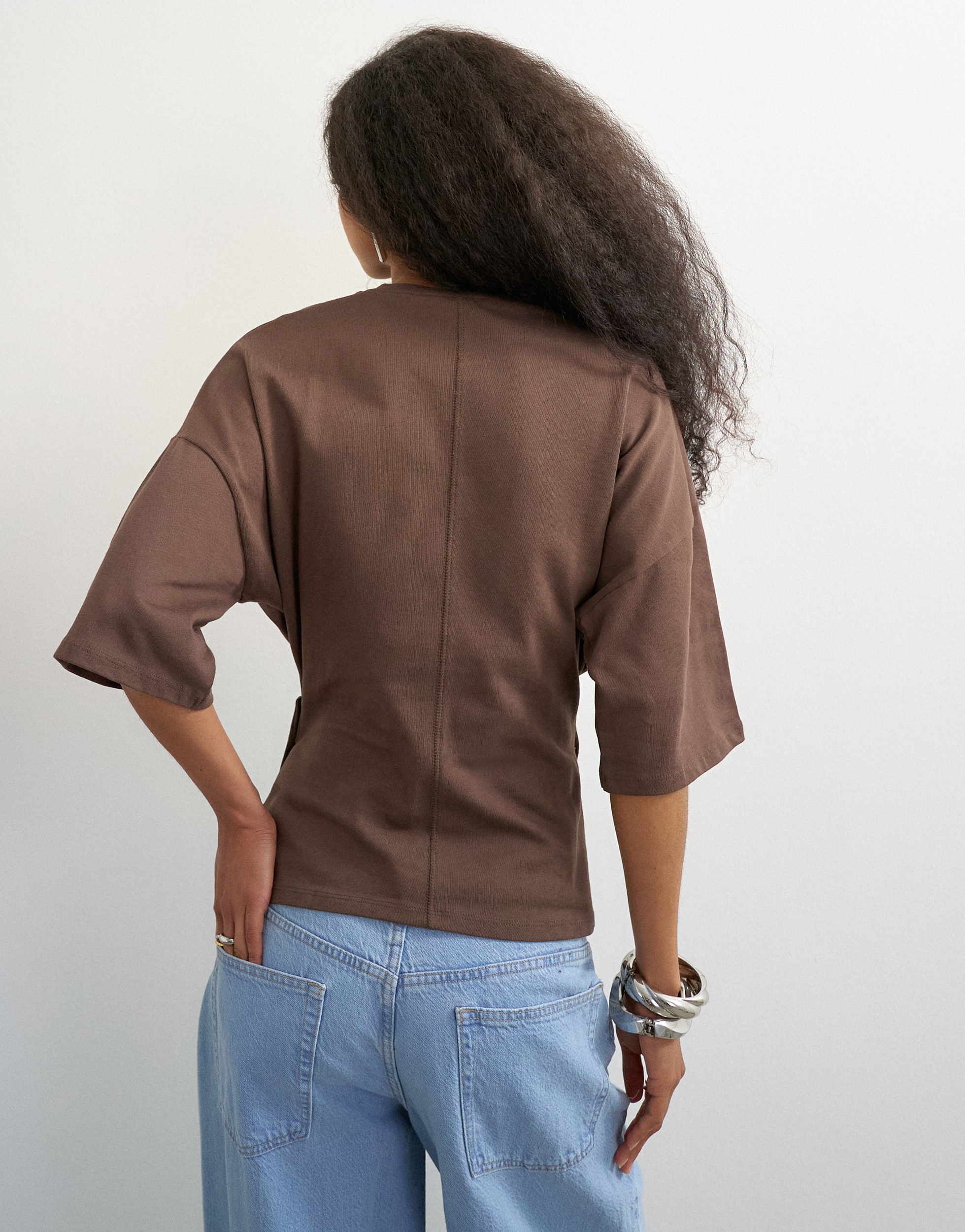 TOPSHOP T-shirt à manches 3/4 »TSBETJA S/S WRAP T-SHIRT JRS« mélange de coton, aspect portefeuille