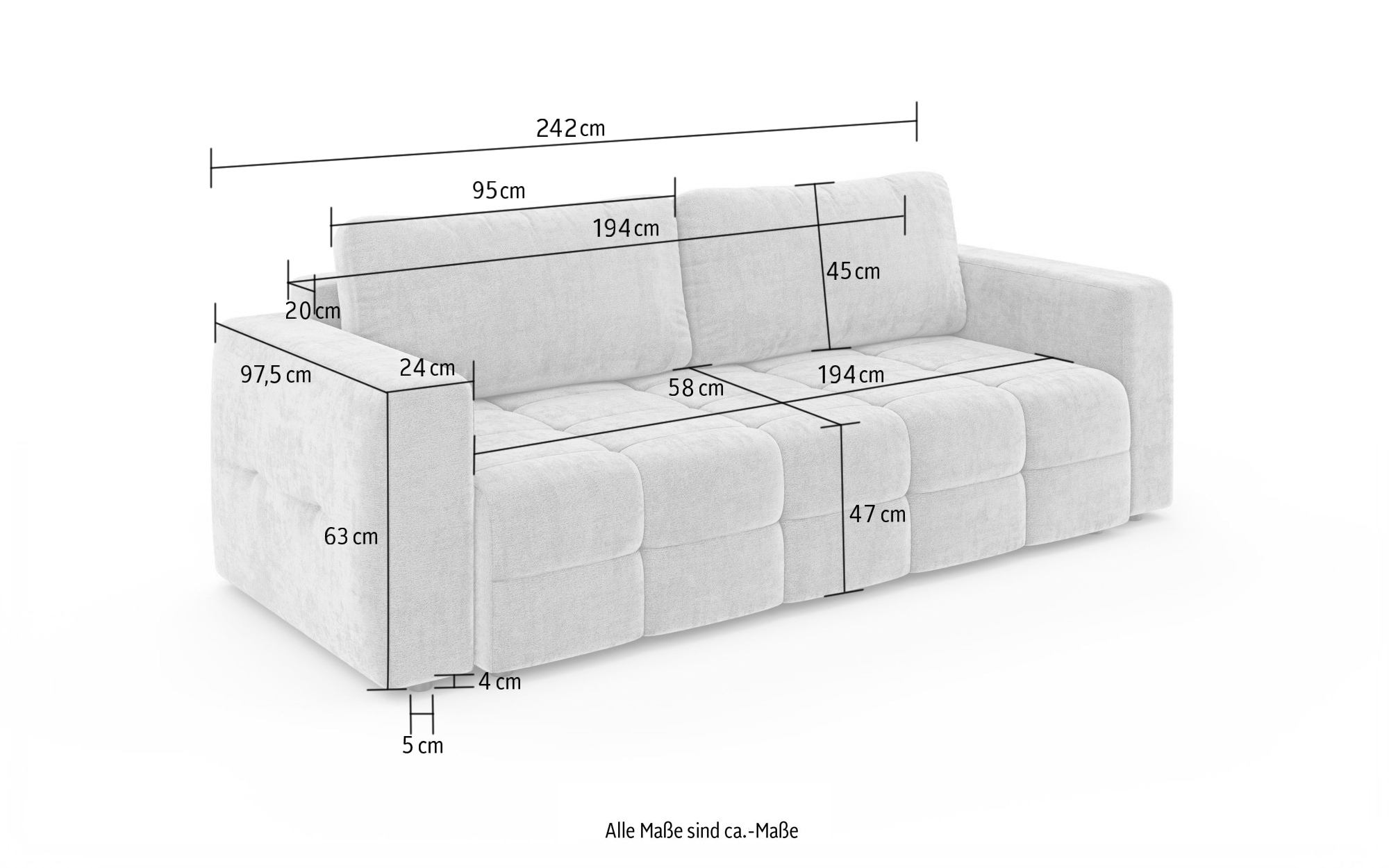 GOODproduct 3-places »JONNO Schlafsofa mit Bettkasten, komfortables Sitzgefühl, Breite 242cm« Liegefläche 150x193cm, inklusive Rückenkissen, moderne Steppung