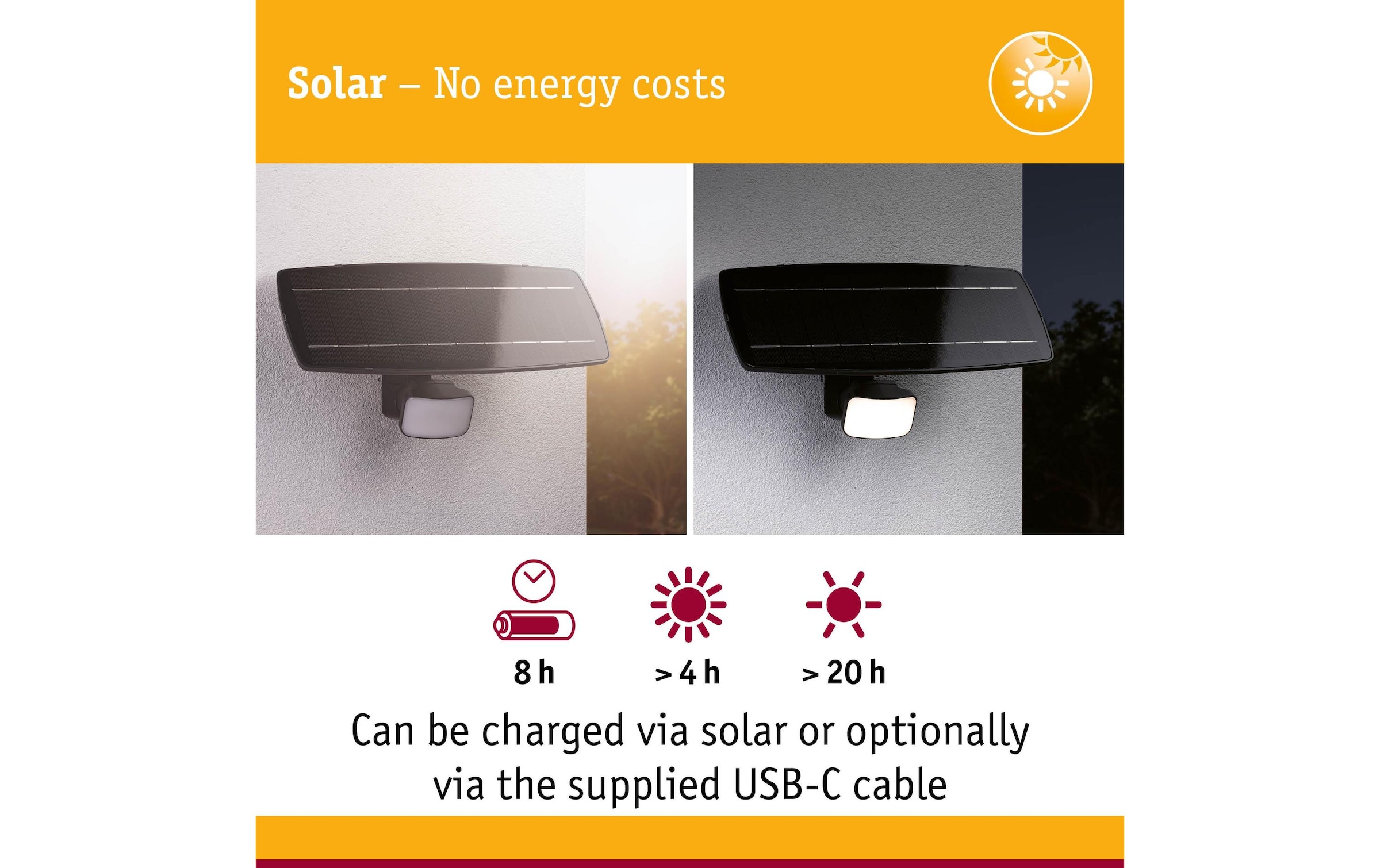 Paulmann Aussen-Wandleuchte »Solar Fluter Flotas inkl. Bewegungsmelder IP65 3000K 700 lm« LED-Modul warmweiss