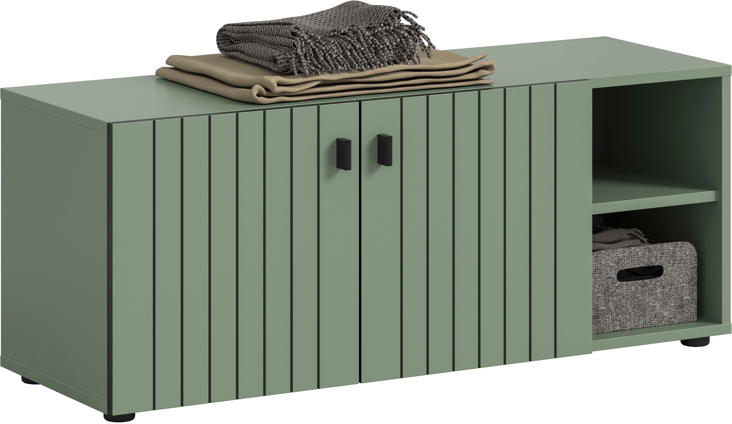 Home affaire Sitzbank »TATIO, 106x43x37 cm, 2 Türen, 2 offene Fächer« Sitzbank und Sitzkissen,  Garderobensitzbank, Sitzbank Flur mit Stauraum, Sitzkissen wählbar