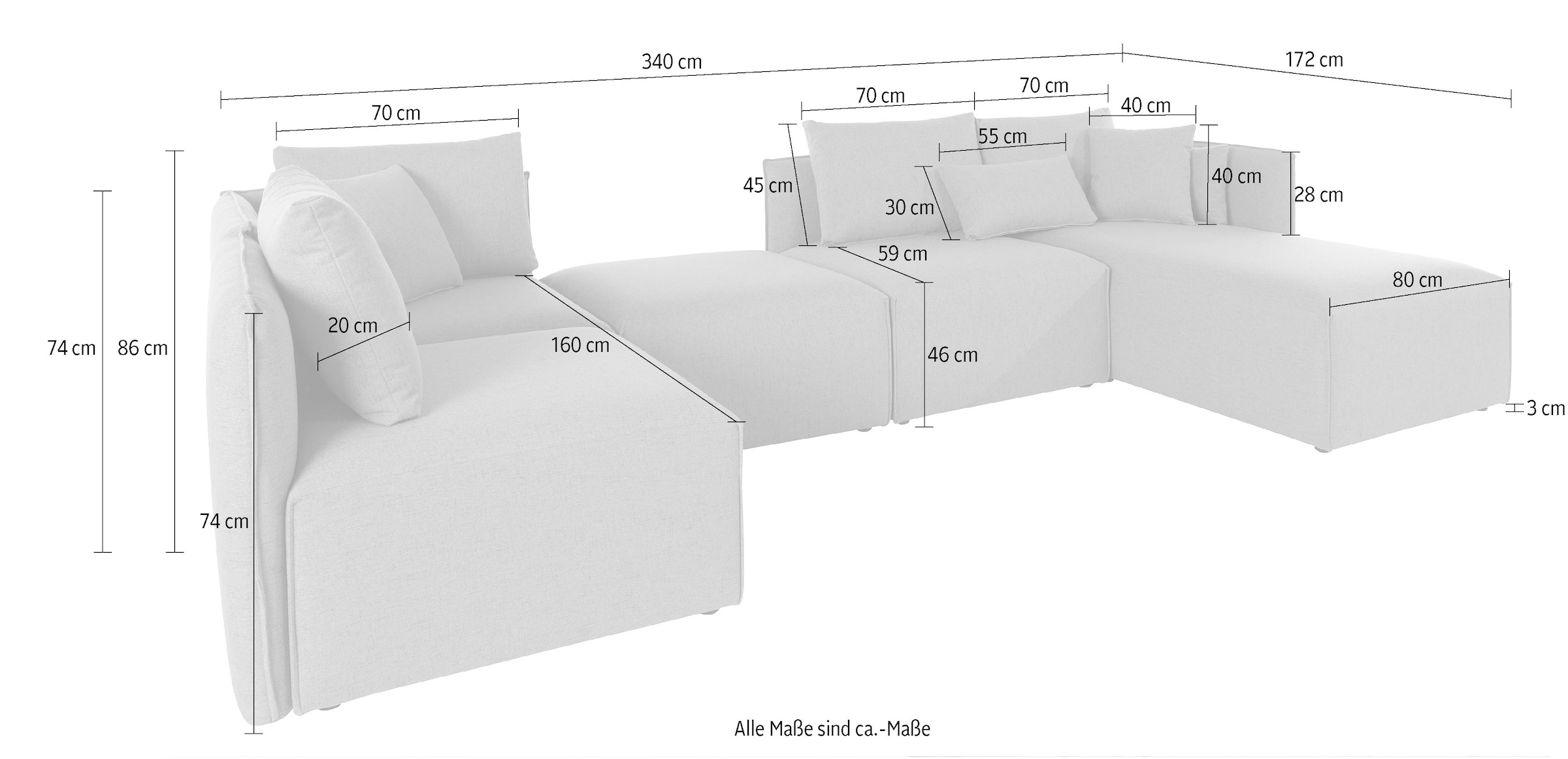 andas Wohnlandschaft »Nöre U-Form« 5 Teile, in vielen Bezugsqualitäten und Farben s. auch "Nöre"