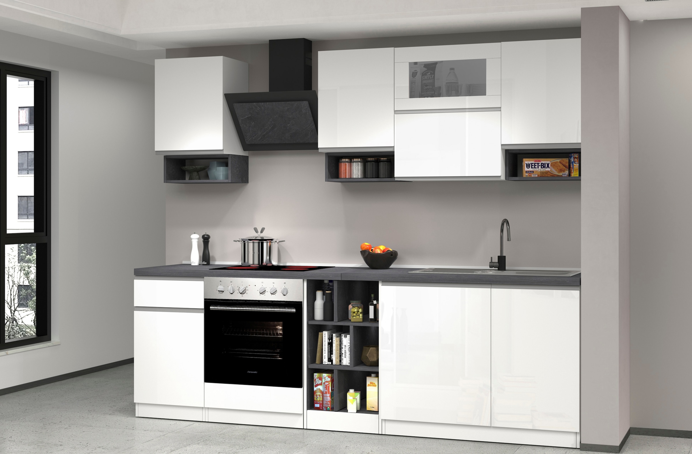 KOCHSTATION Kitchenette »KS-Sole« Breite 256 cm, mit Regalen und Fächern, ohne E-Geräte
