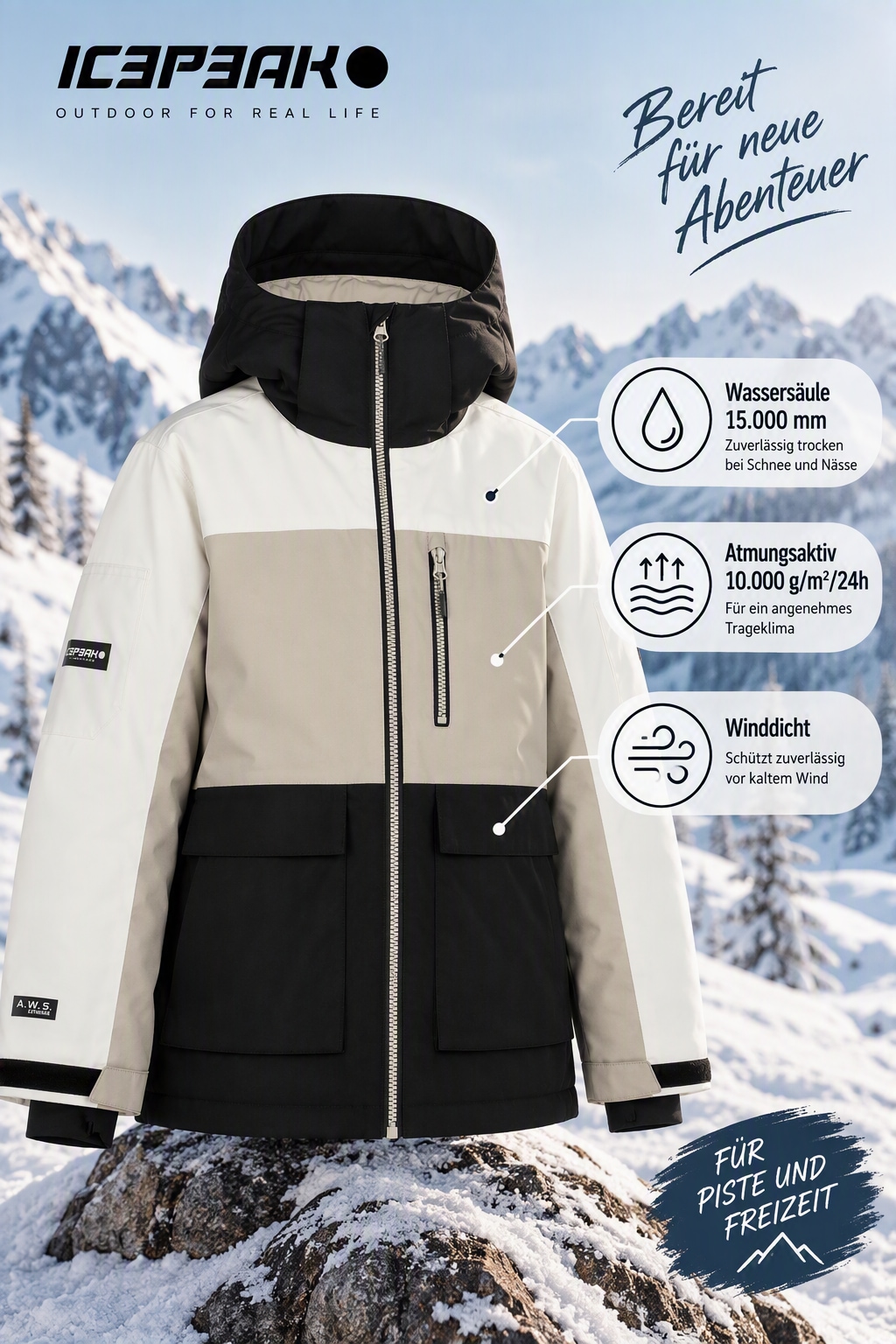 Icepeak Veste de ski »ICEPEAK LAMAR JR« pour enfants et adolescents, étanche, déperlant, respirant