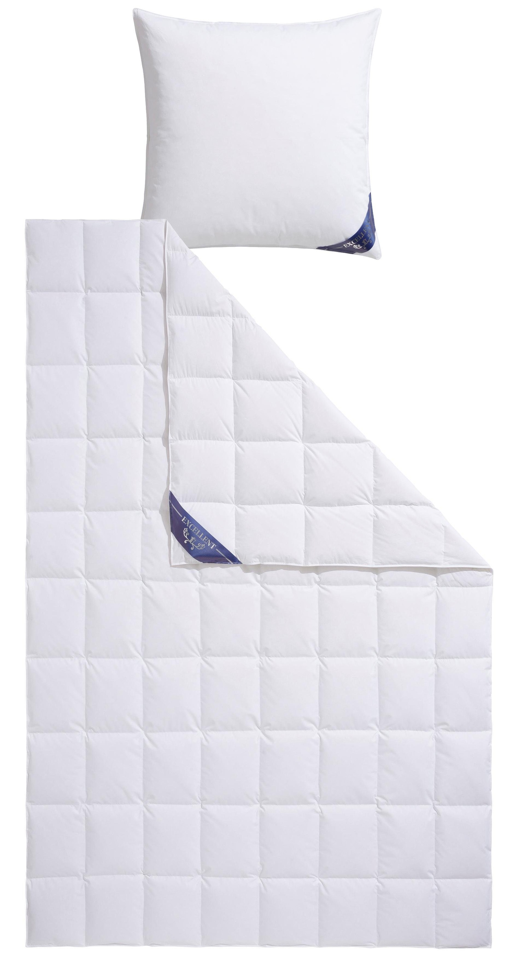 Excellent Couette en duvet + oreiller à 3 compartiments »Davos« Bettdecken-Set mit Kopfkissen, Bettdecke 135x200 und 155x220 cm