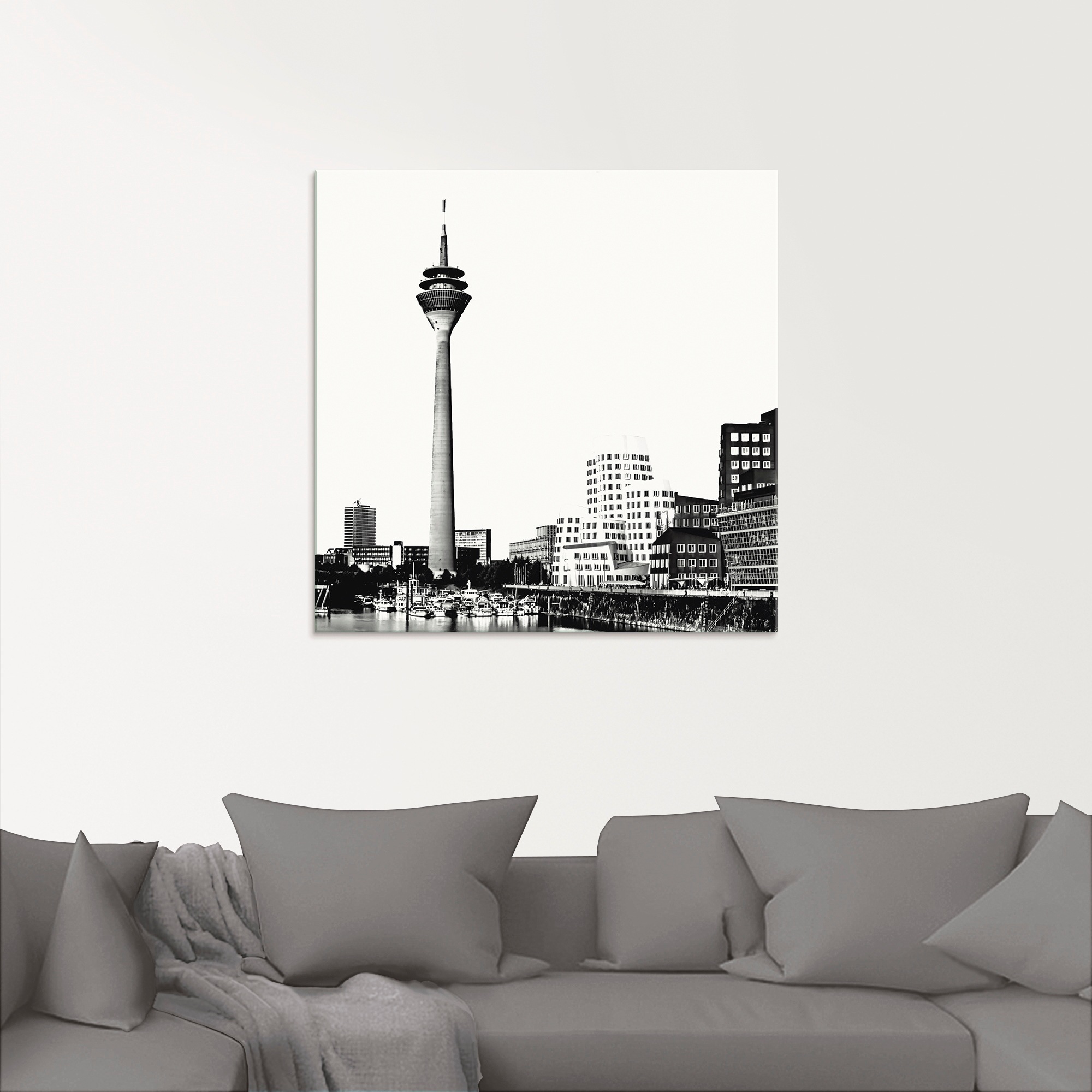 Artland Tableau en verre »Düsseldorf Collage Skyline 15« Allemagne 1 cuis tlg. disponible en différentes tailles