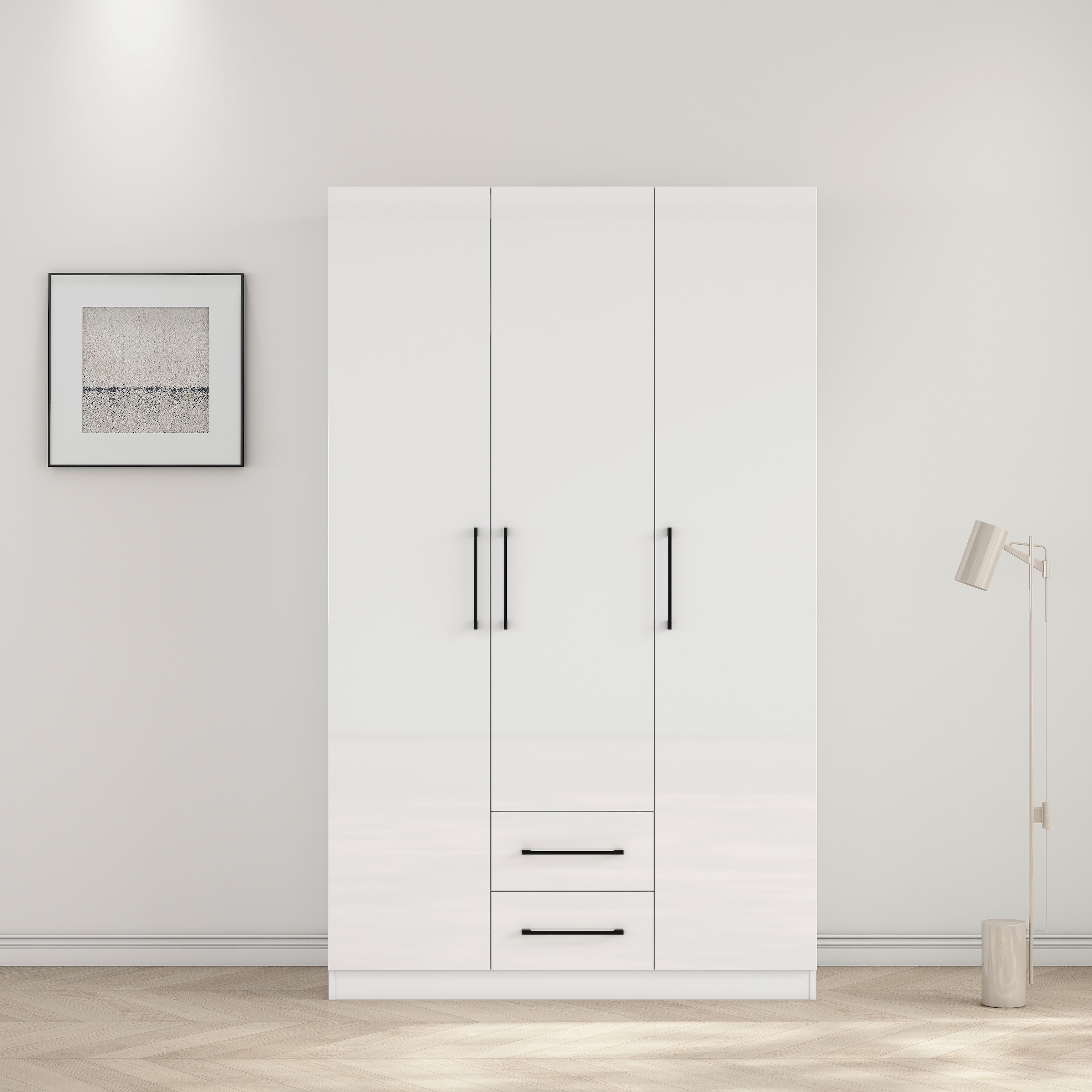 GOODproduct Armoires à vêtements »Sylt Schlafzimmerschrank Garderobe Schrank hochglanz« Poignées métalliques haut de gamme noires,  Armoire à portes tournantes avec aménagement intérieur parfait, largeur 120cm