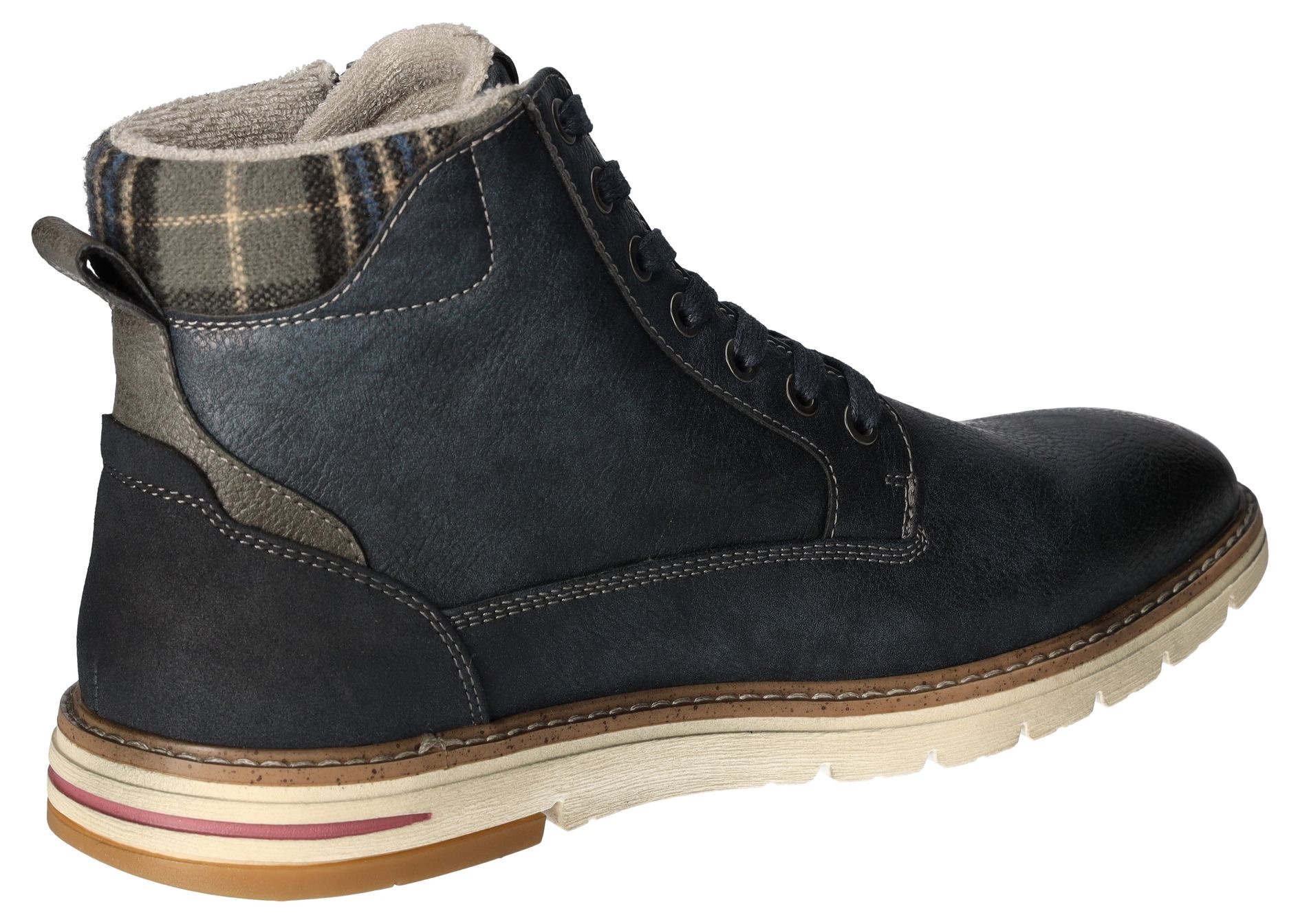 Mustang Shoes Bottes d'hiver  , Schnürboots, Casual-Stiefelette mit kariertem Einsatz am Schaftrand