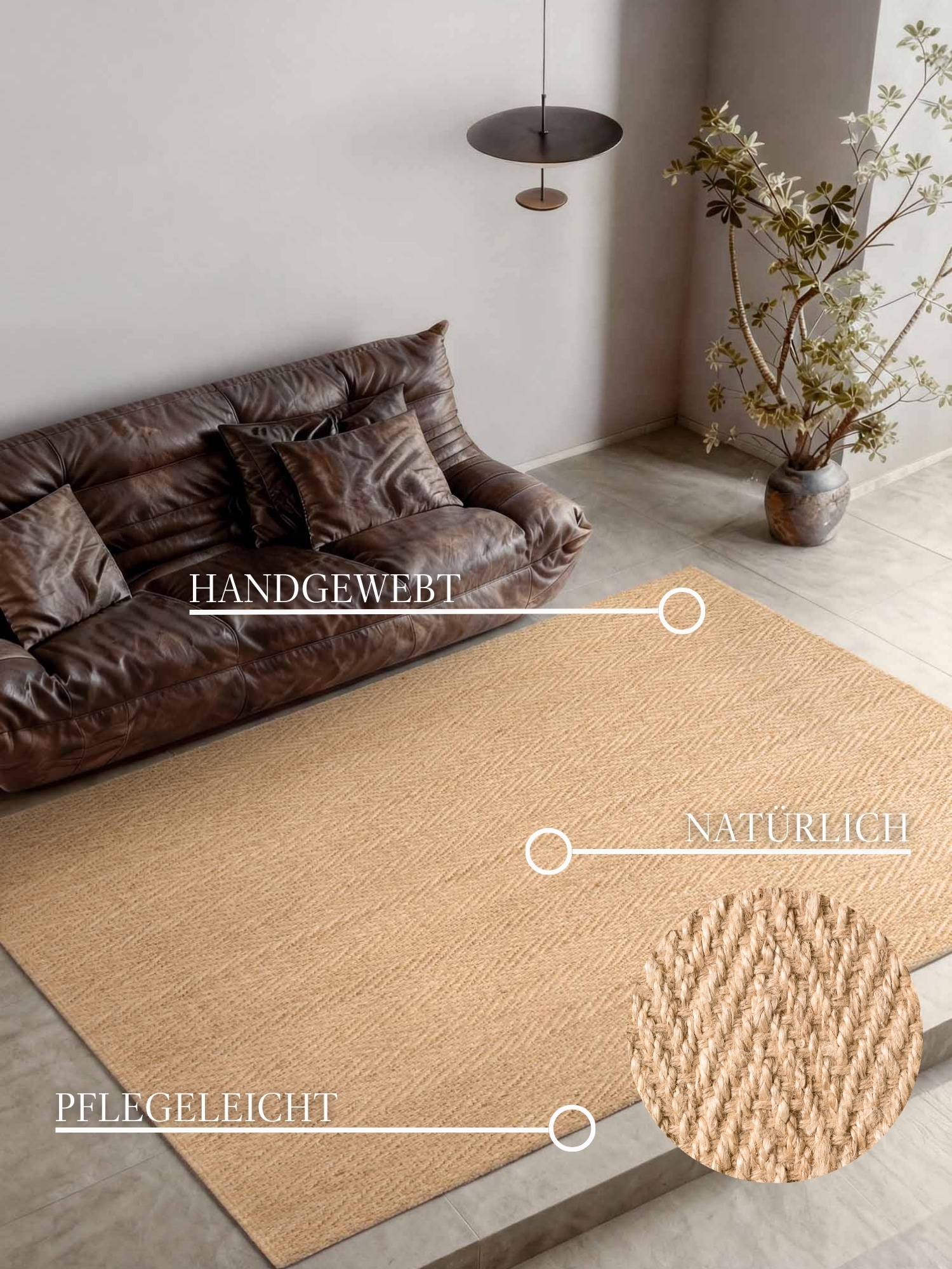 Villeroy & Boch Tapis »Mirabelle« Rectangulaire 10 mm Höhe Jute, Natur, Wohnzimmer, Esszimmer, Schlafzimmer, Fischgrätendesign
