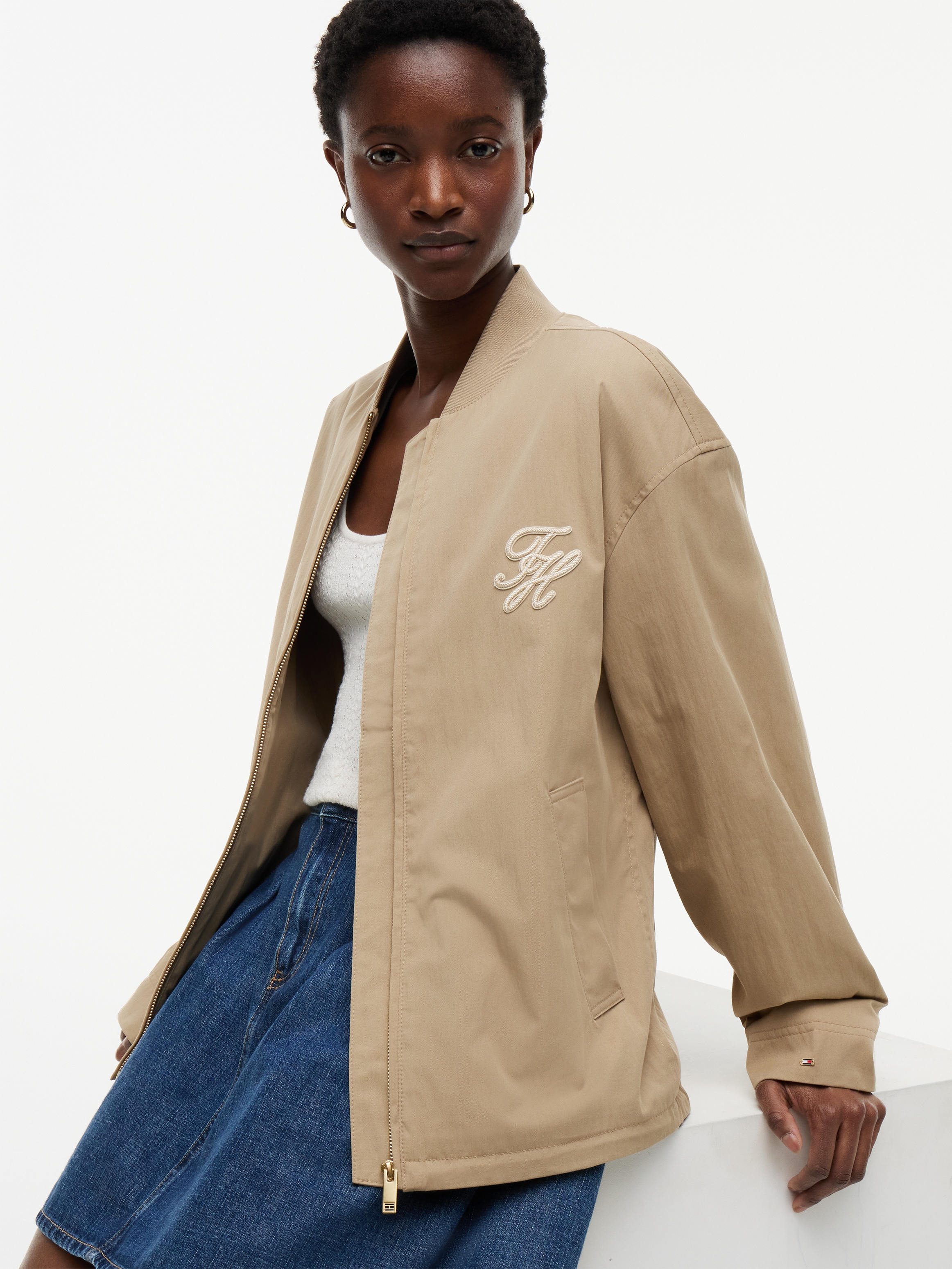 Tommy Hilfiger Veste bomber »COTTON BOMBER« ohne Kapuze Baumwollmischung, mit Logostickerei