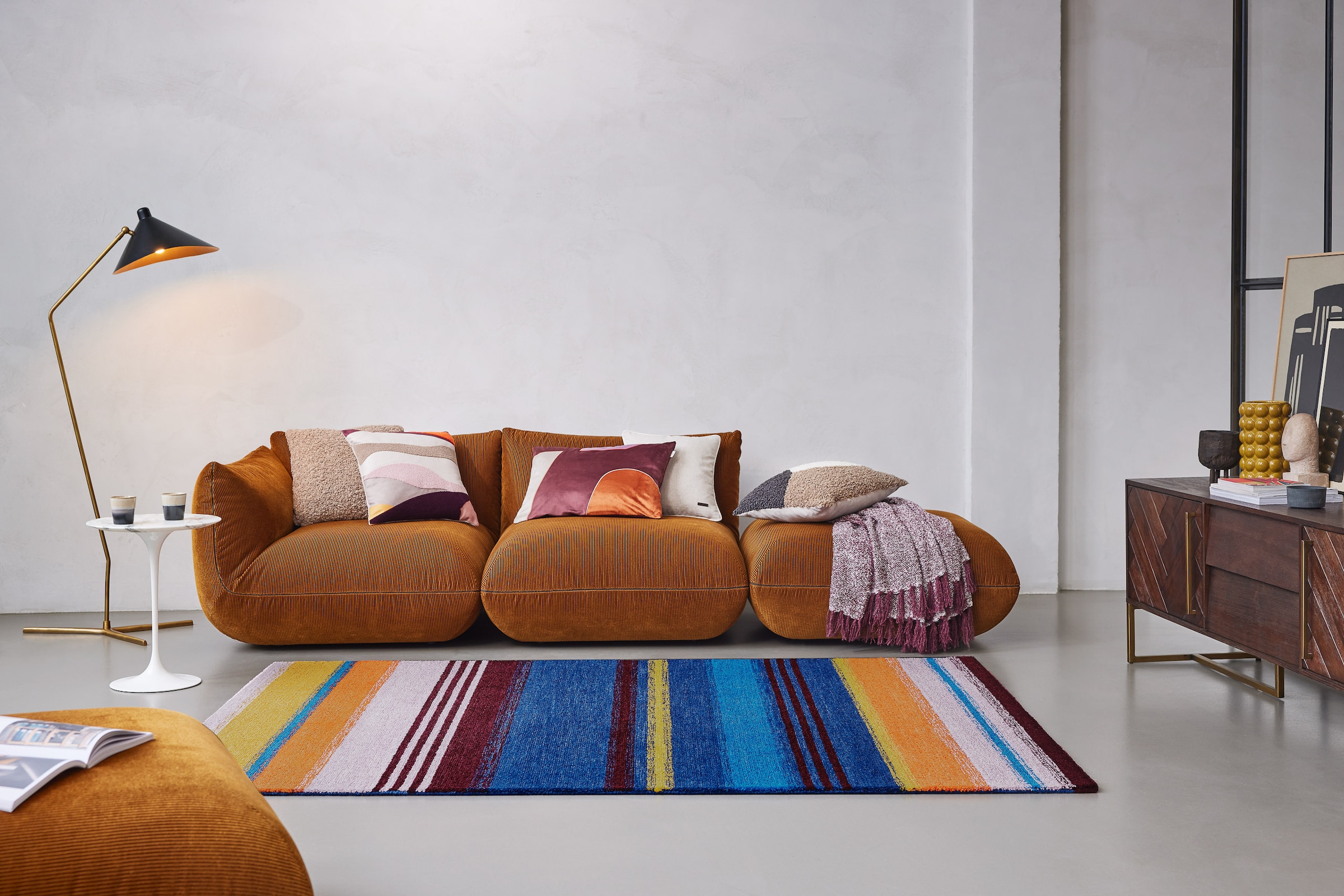 Wecon home Teppich »Petrol« rechteckig 7 mm Höhe handgefertigt, pflegeleicht, gestreift, Wohnzimmer, Schlafzimmer