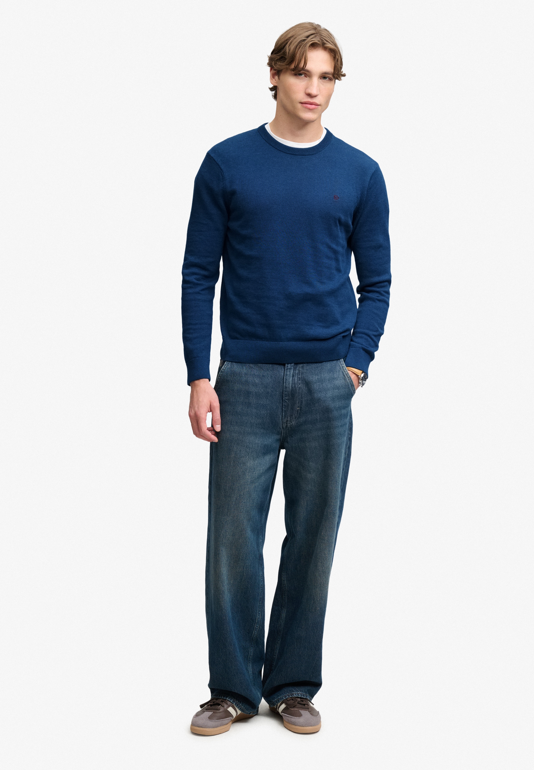 Superdry Pull à col rond »PREP ESSENTIAL COTTON JUMPER« Coton, coupe slim