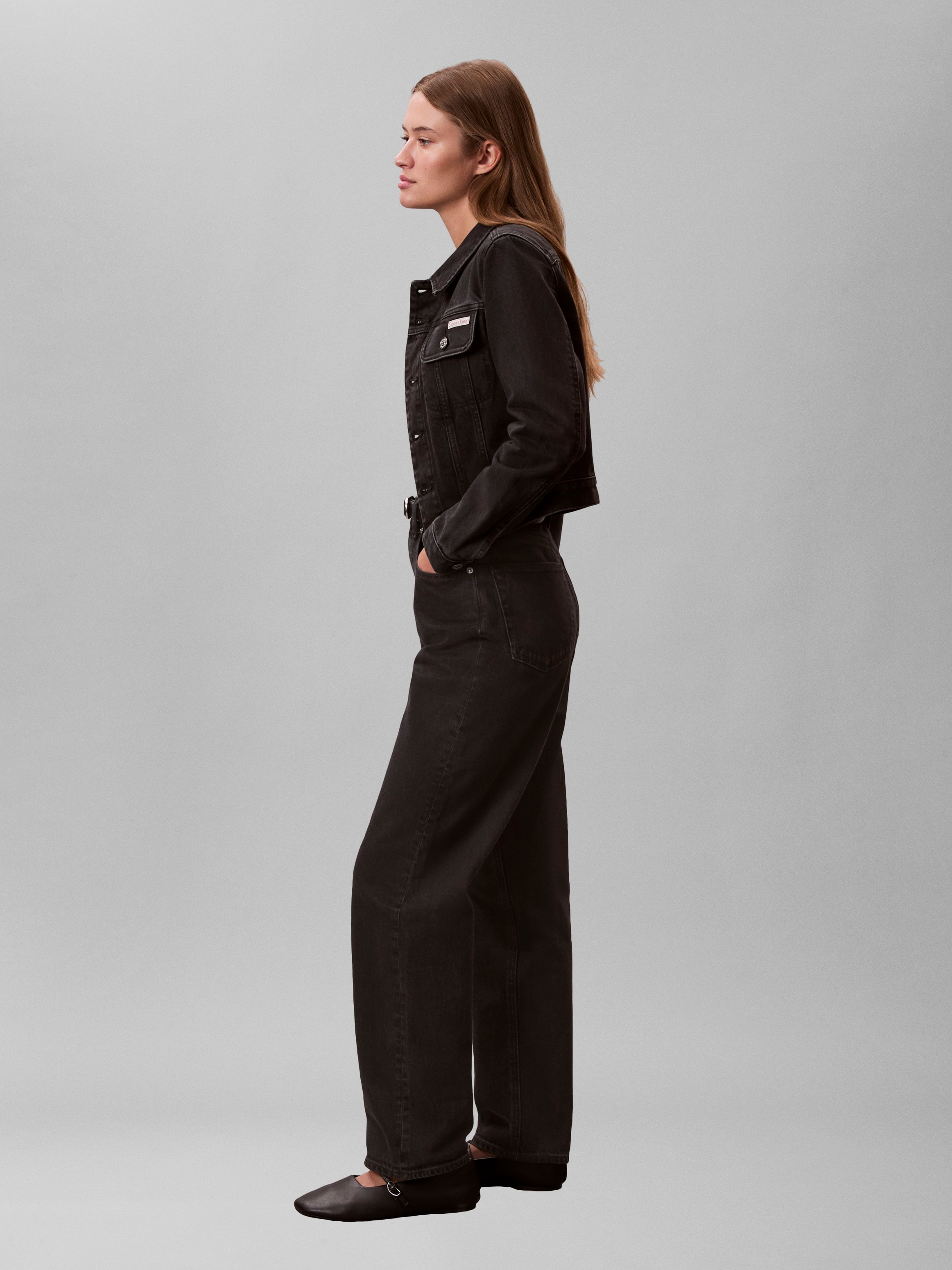 Calvin Klein Jeans Veste en jean »CROP 90S« ohne Kapuze schmale, kurze Passform, used-washed