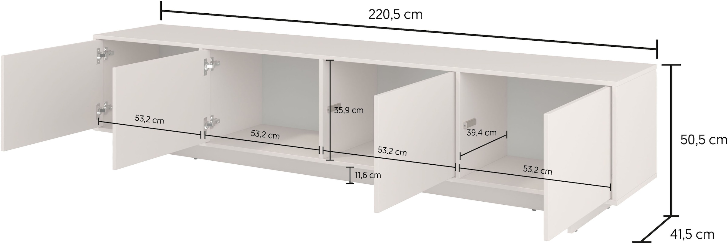 GOODproduct Lowboard »Tatami, Modernes griffloses TV-Board, Breit 220,50cm, TV-Schrank« TV-Schrank, TV-Board mit viel Stauraum, push-to-open-Funktion