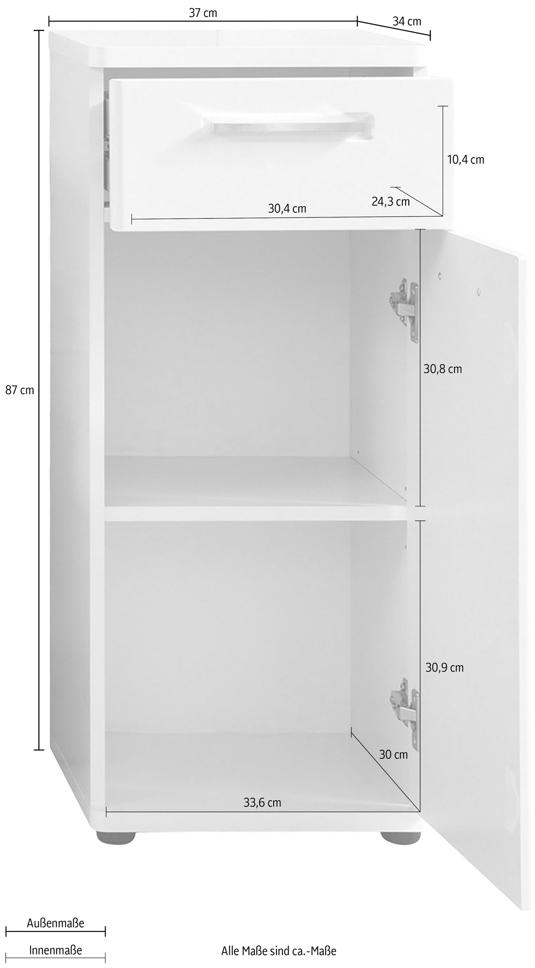welltime Unterschrank »Mora« Standschrank mit 1 Tür & 1 Schublade - (B/T/H) 37/34/87 cm