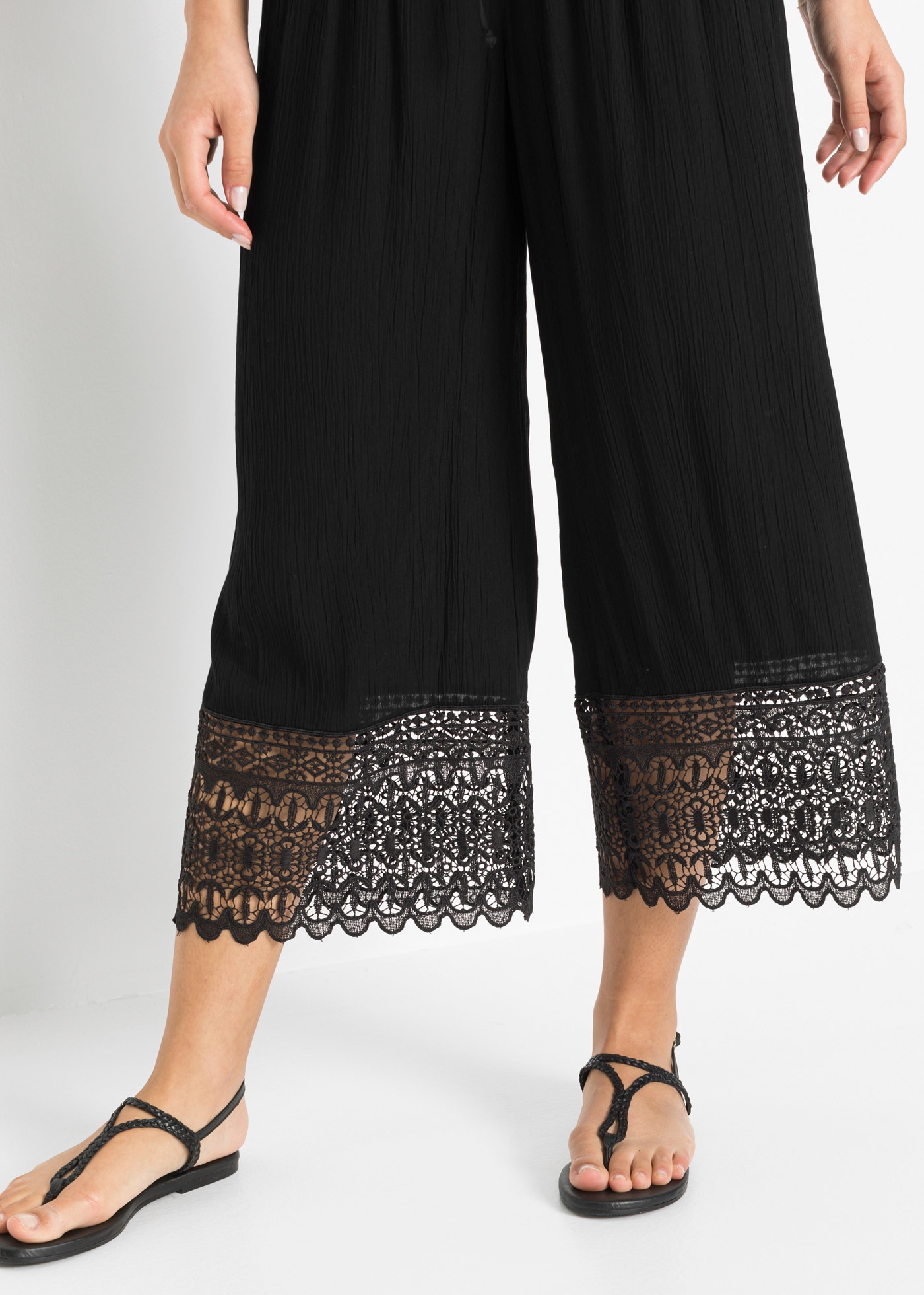 bonprix Culotte  aus Viskose, mit Spitze, loose fit, feminin