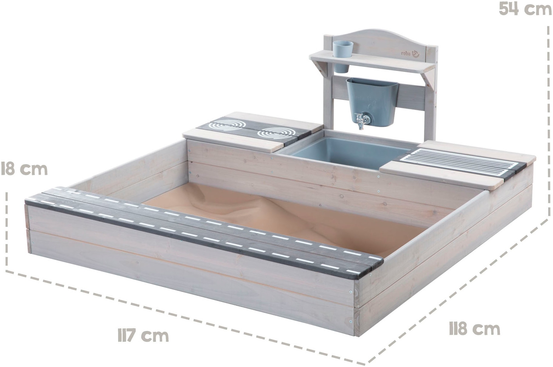 roba® Bac à sable »117 x 118 x 54 cm, mit Matschküche, grau« FSC® - schützt Wald