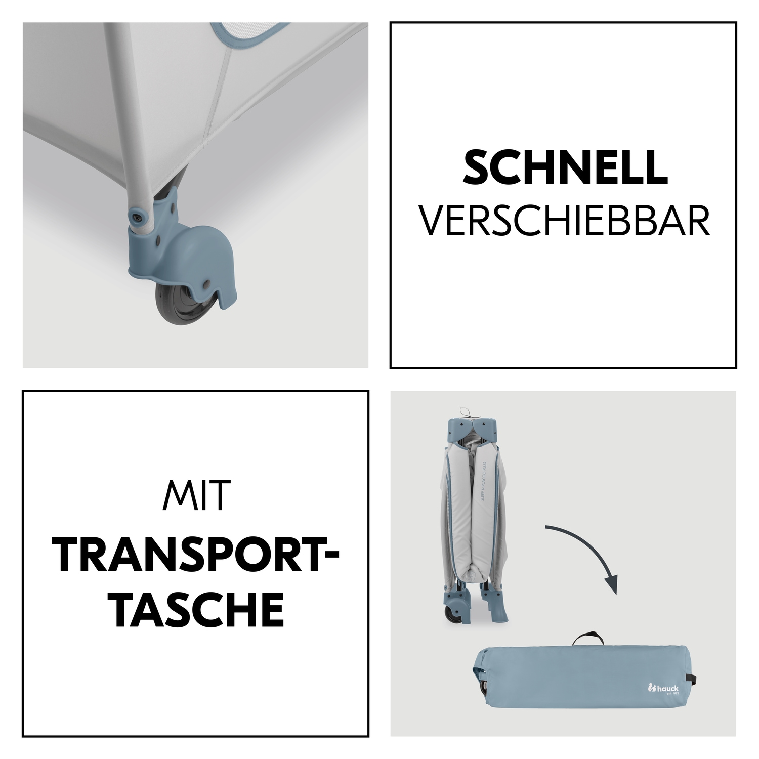 Hauck Baby-Reisebett »Sleep N Play Go Plus, Dusty  Blue« mit integrierten Rädern; Vorderausstieg