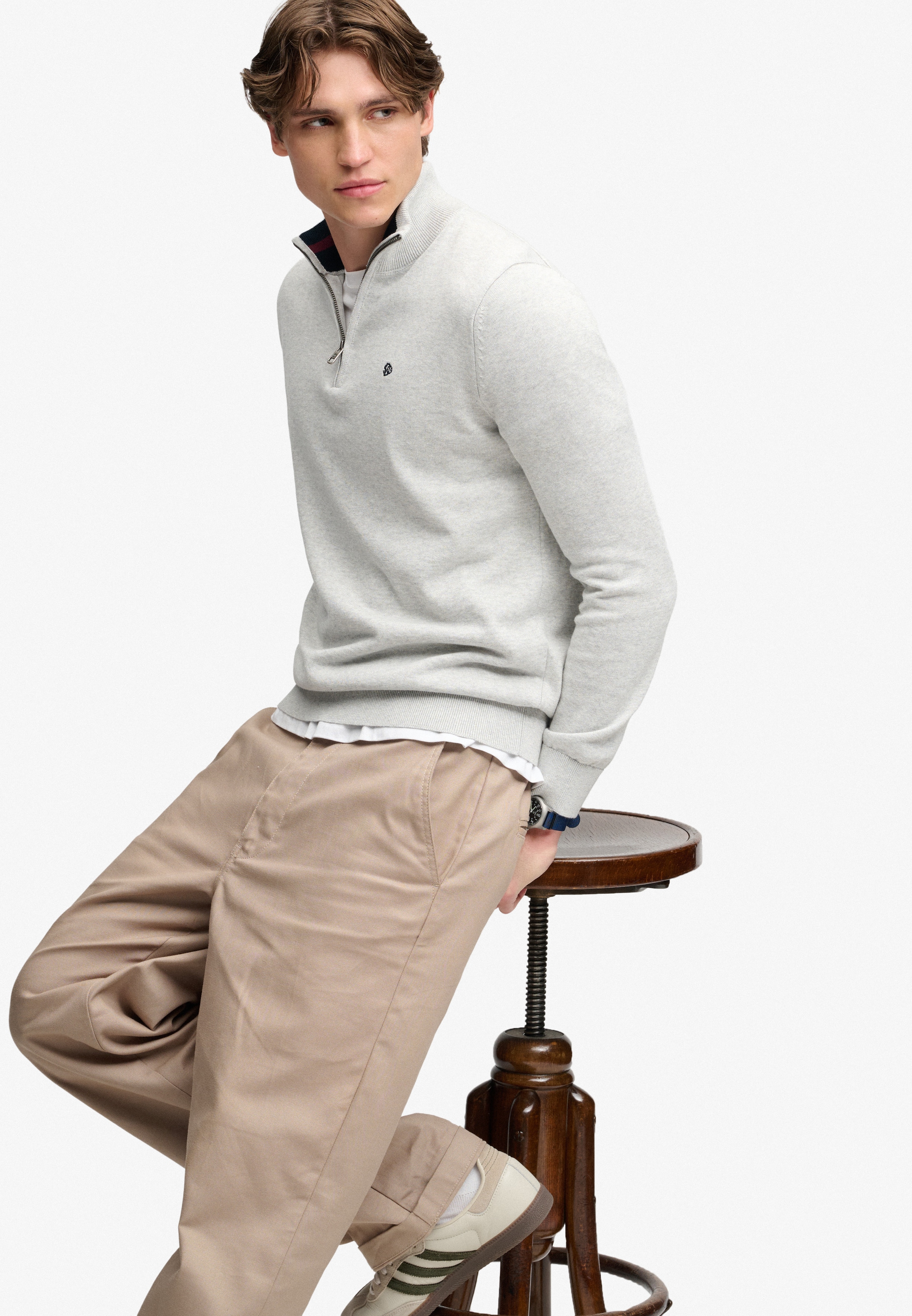 Superdry Pull en tricot »PREP ESSENTIAL COTTON HALF ZIP« Baumwolle, slim fit