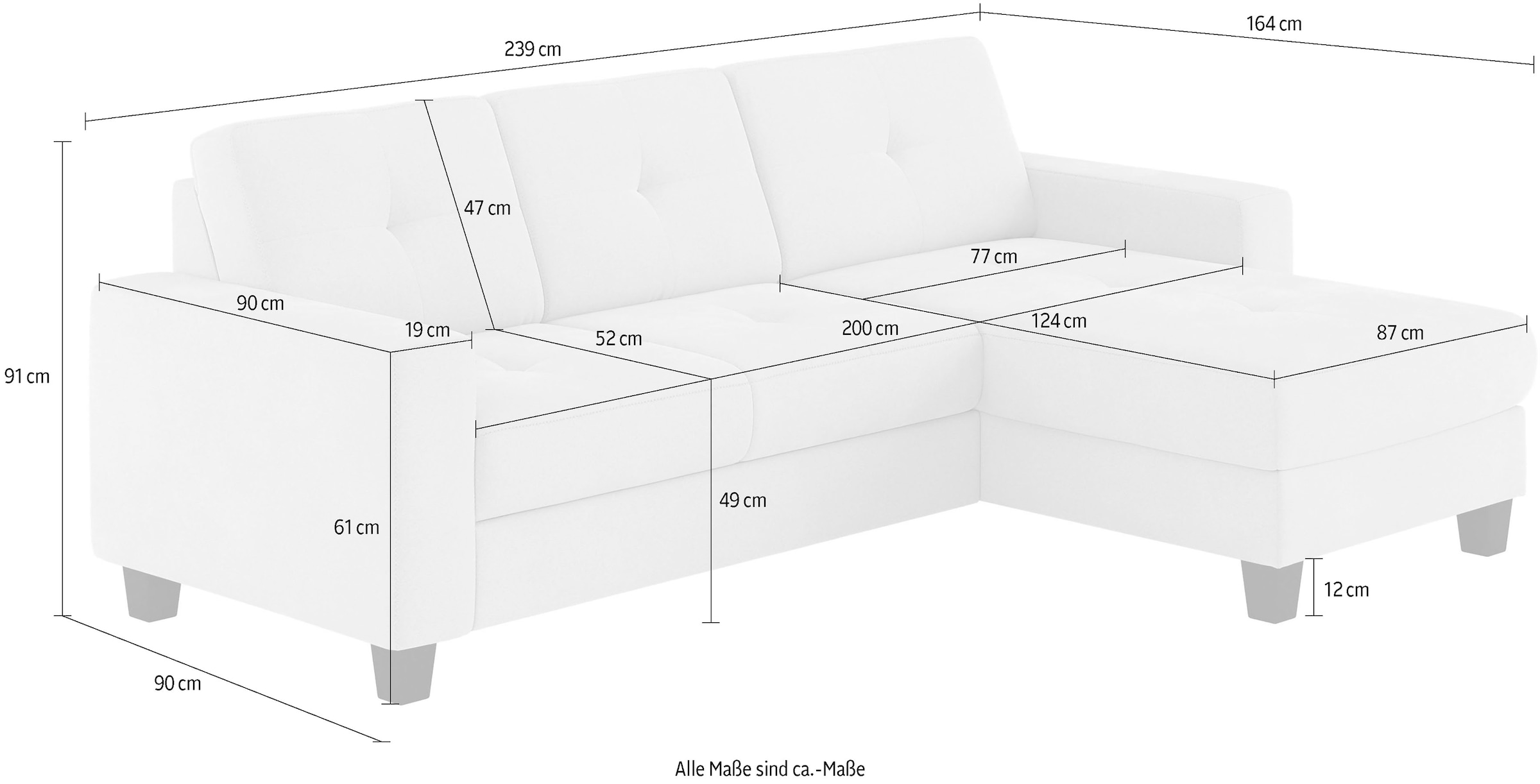 PLACES OF STYLE Ecksofa »Varese« wahlweise mit Bettfunktion und Bettkasten