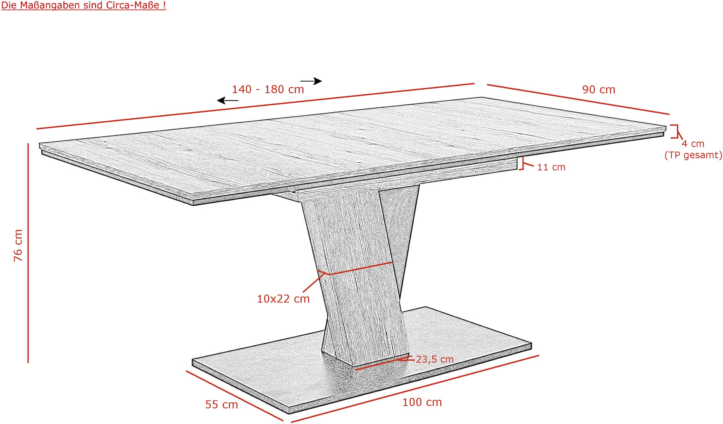 GOODproduct Säulen-Esstisch »Altona« Esstisch, Küchentisch, ausziehbar auf 180 cm