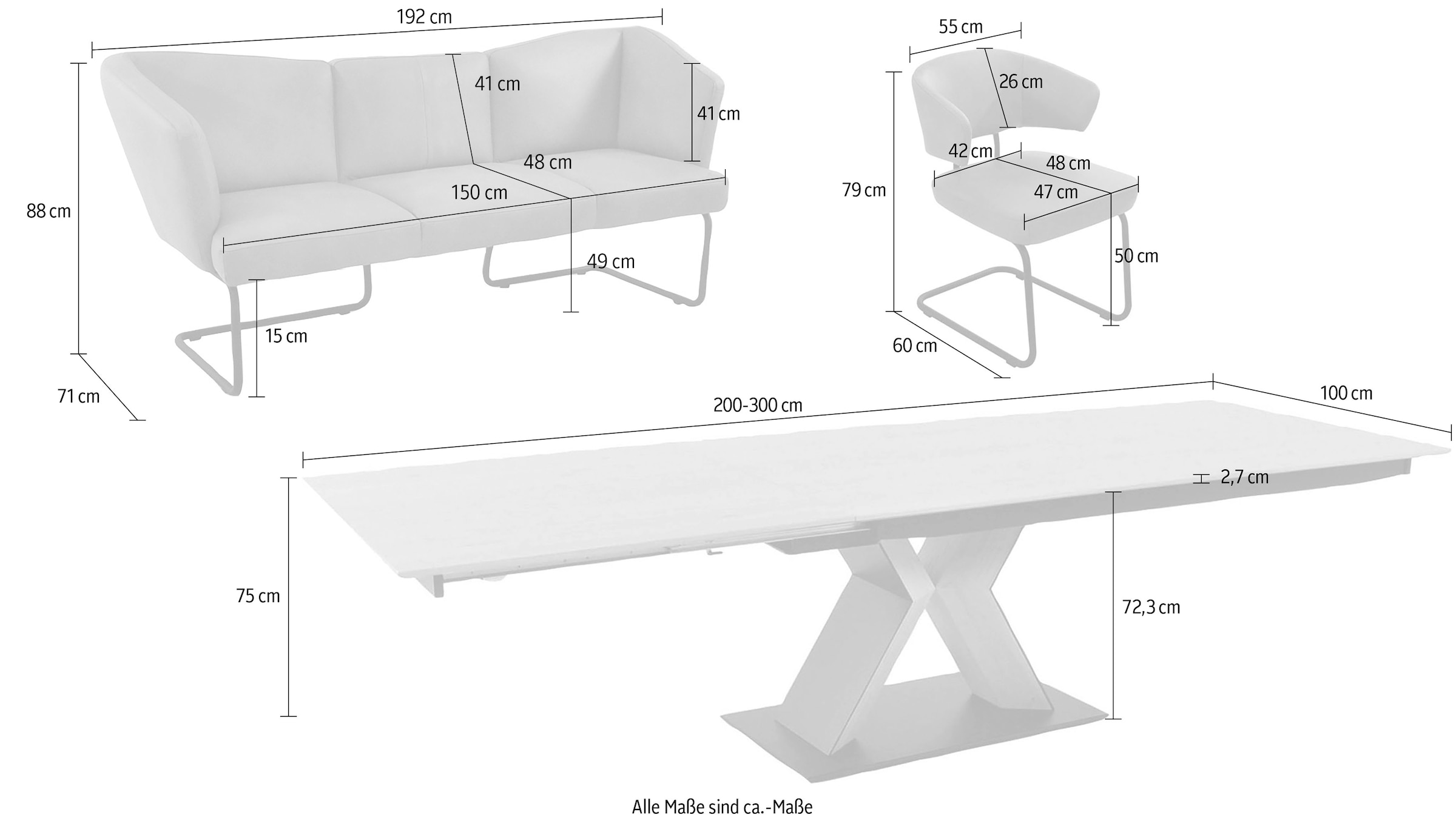 K+W Komfort & Wohnen Ensemble de salle à manger »Mikkado Tube« 6 cuis tlg. 4 chaises cantilever et une table à manger fonctionnelle