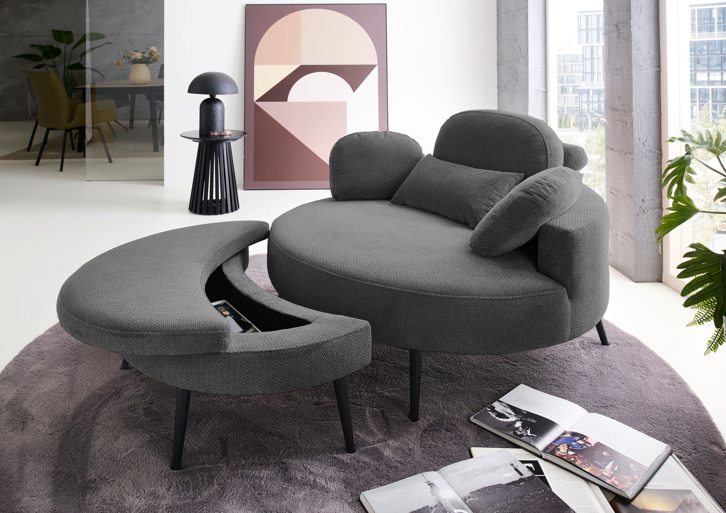 GOODproduct Canapé 2 places »Riko Sessel, B: 110 cm, Sitzhöhe: 44 cm« fauteuil XXL, avec pouf de rangement, dossier & 4 coussins décoratifs