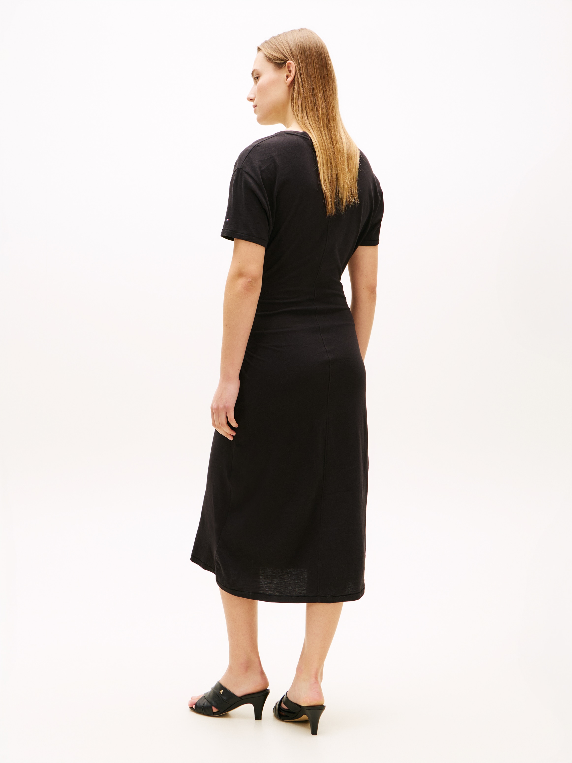 Tommy Hilfiger Robe t-shirt »CO SLUB KNOT MIDI DRS« Sans poches avec ceinture à nouer