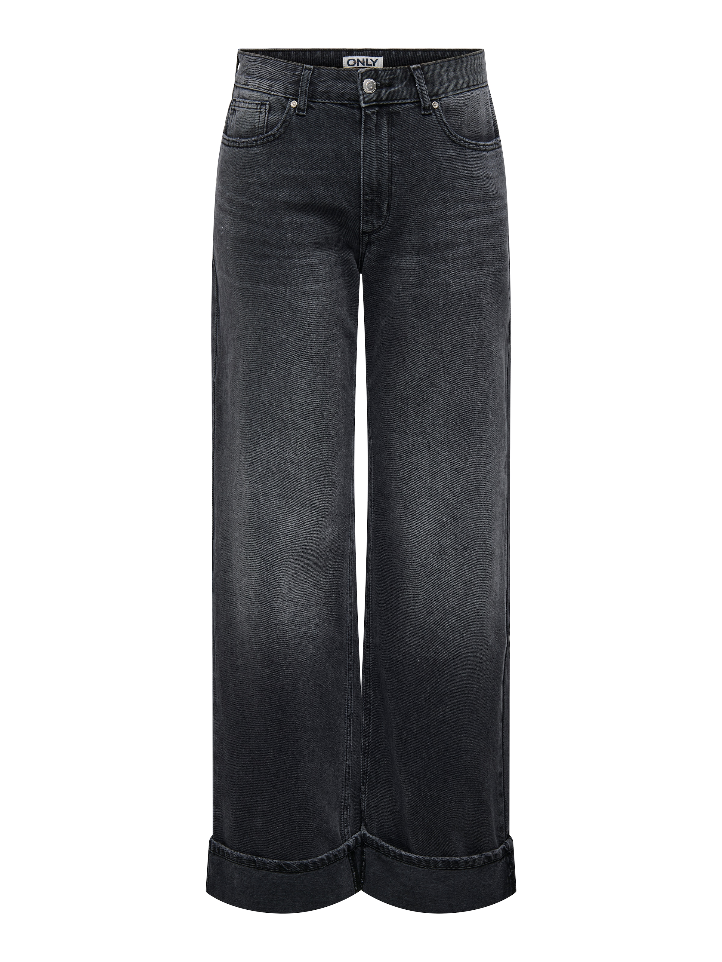 ONLY Jeans large »ONLELLA MW WIDE FOLD UP TAI523 DNM« mittlere Taille, weite Beinform, washed black