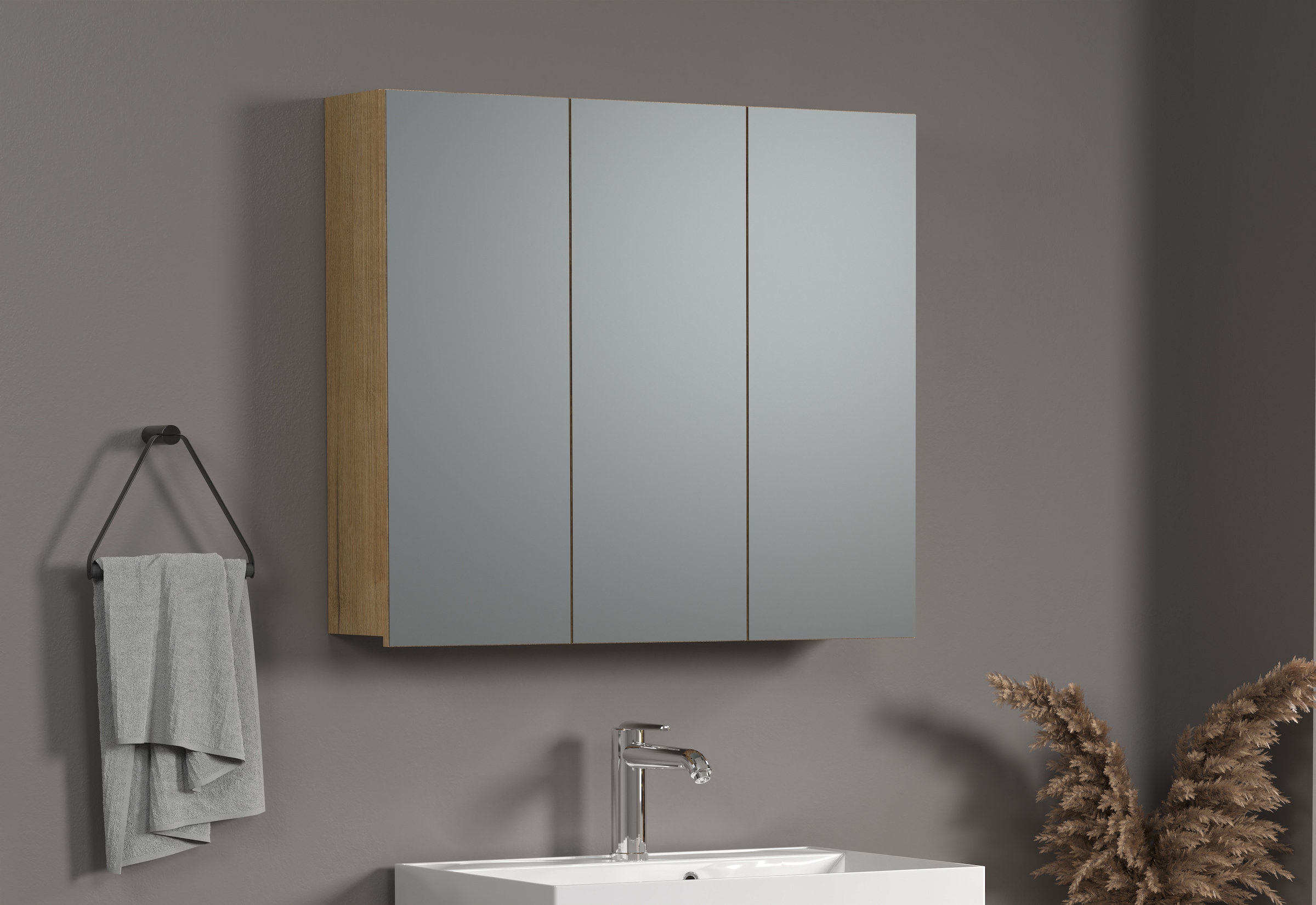 welltime Spiegelschrank »Amrum« 1 Stk. tlg. 3-Türiger Badspiegel mit Stauraum - Masse (B/T/H) 90/20/80 cm