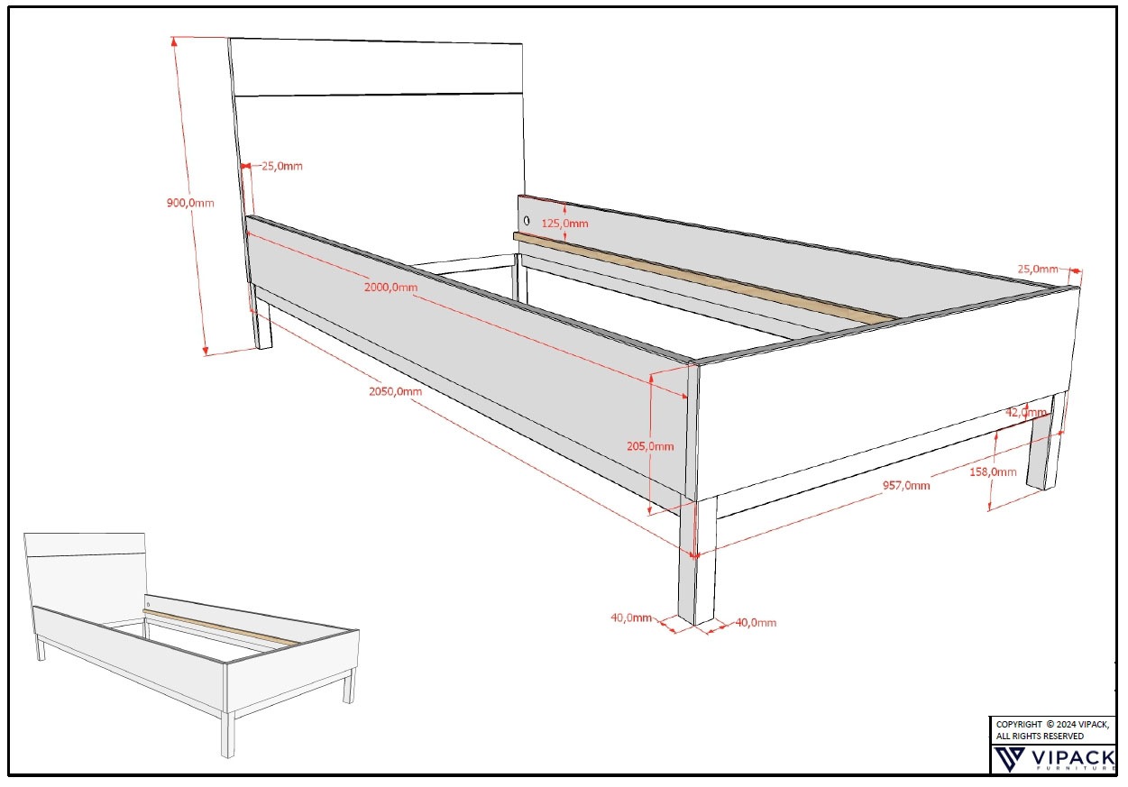 Vipack Set de chambre d'adolescent »Artikel-Set best. aus Einzelbett 90/200, Nachtkonsole mit 2 Schubladen« 2 cuis tlg. au design épuré, surface laquée facile d'entretien en blanc