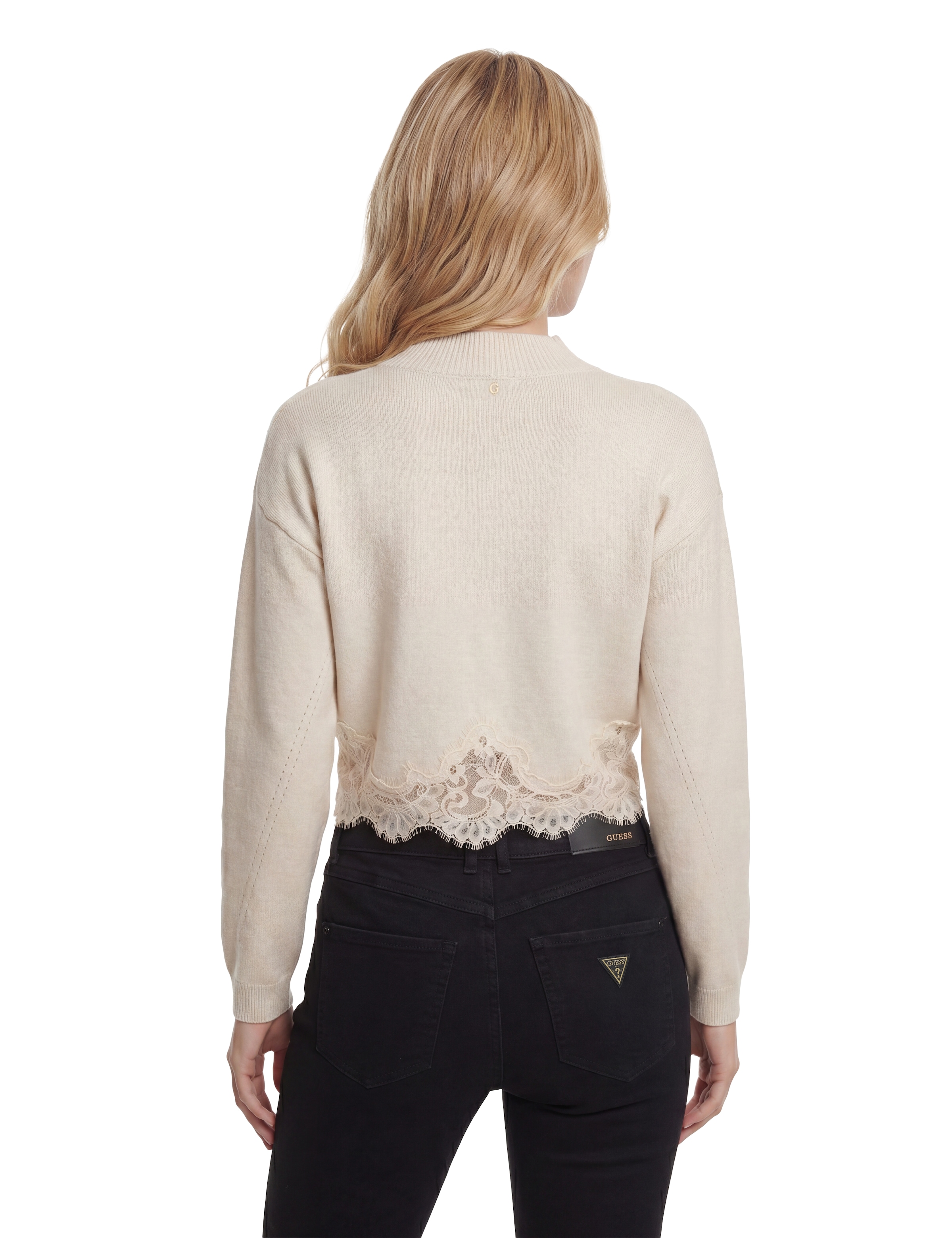 Guess Pull en tricot »LS MN HAYDEN LACE SWTR« mit Woll-Anteil, Spitzenbesatz