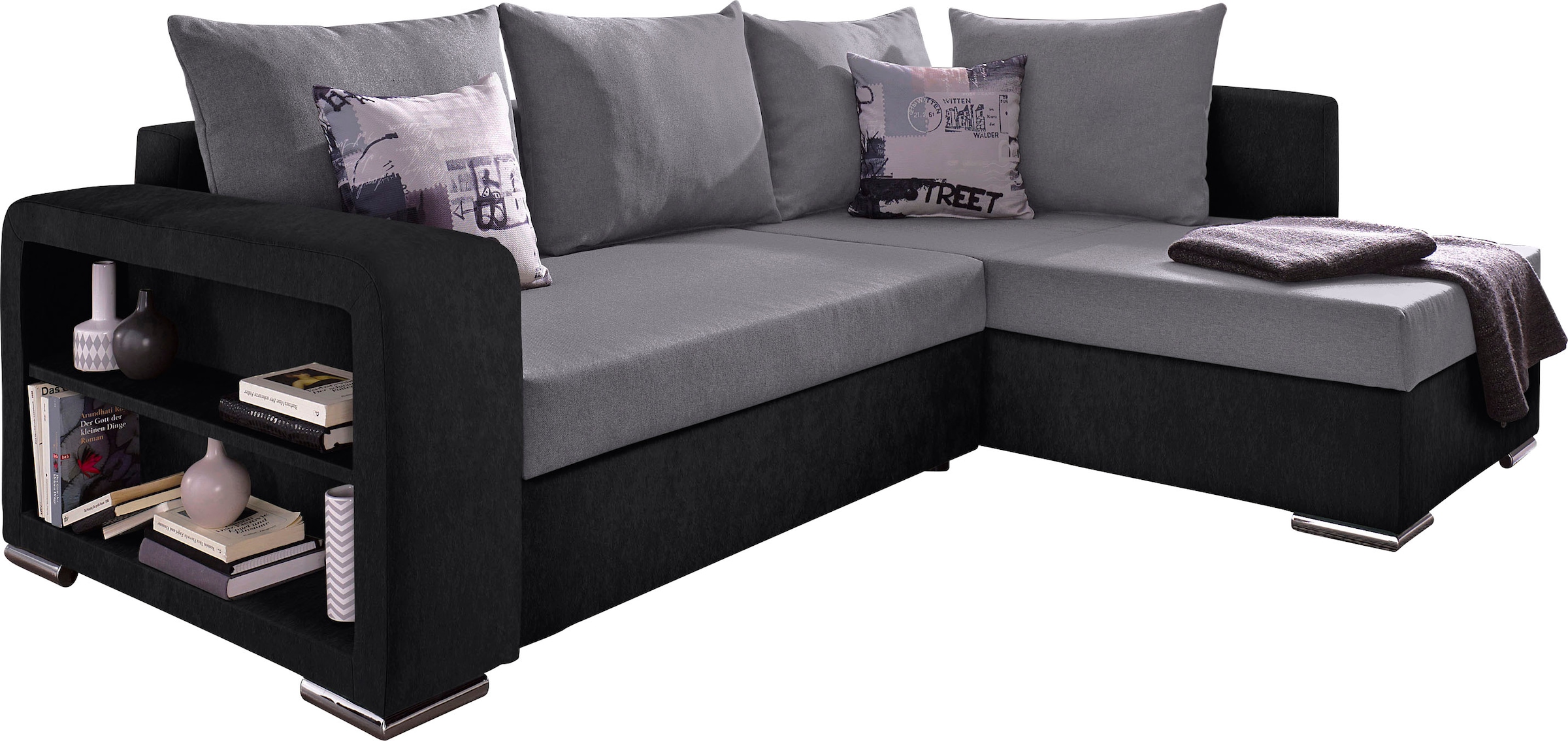 COLLECTION AB »John L-Form, B: 226 cm, Schlaffunktion & Bettkasten« Regalelement & 2 Zierkissen, Couch optional mit Federkern