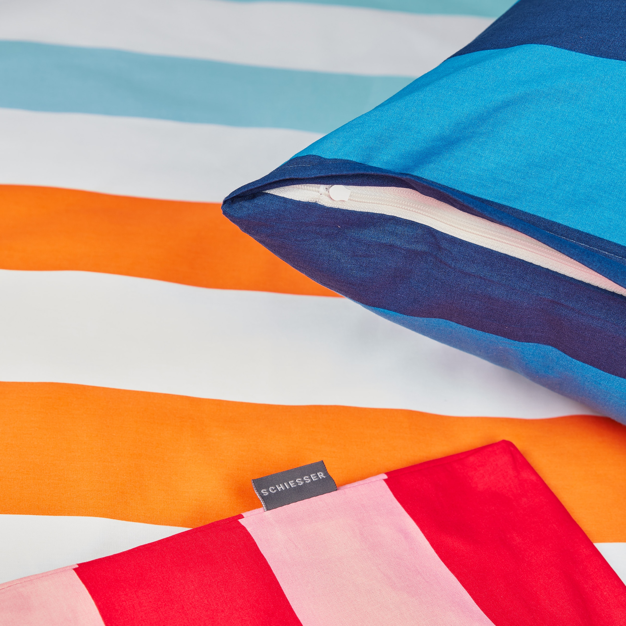 Schiesser Linge de lit »Happy Stripe aus weicher Baumwolle und jeder Menge bunter Streifen« 2 cuis MADE IN GREEN by OEKO-TEX®