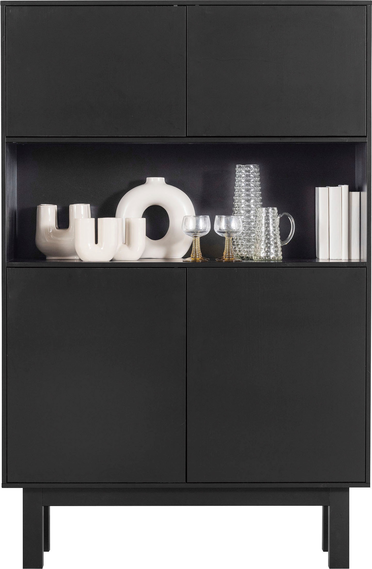 WOOOD Buffet »Finca FSC®-Kiefernholz mit Druckmechanismus, H 170 x B 110 x T 40 cm« Tragkraft 10 kg pro Boden, offenes Mittelfach, sichtbare maserung