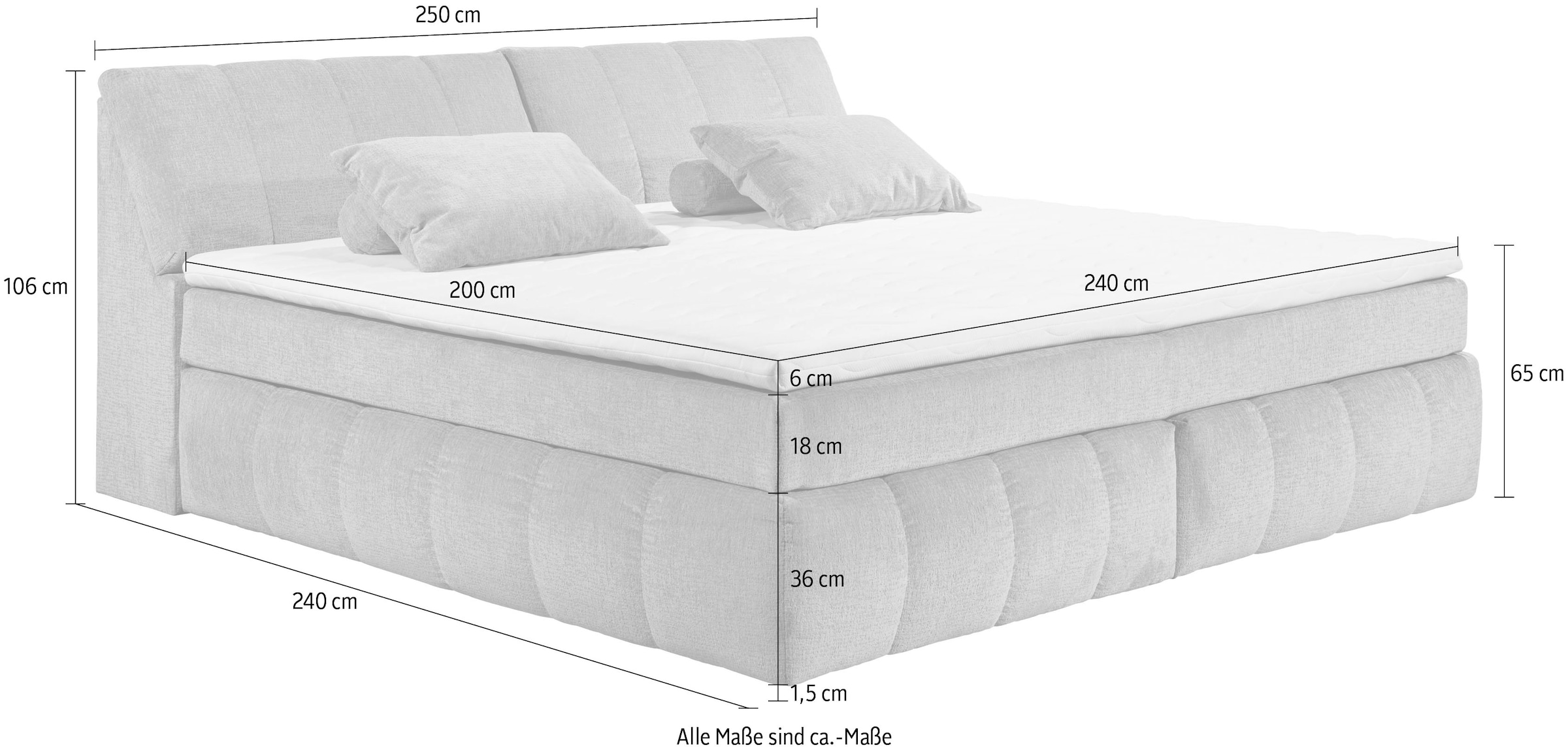 ED EXCITING DESIGN Boxspringbett »Elkford, Familienbett in der Grösse 240x200cm« inkl. Stauraum im Kopfteil