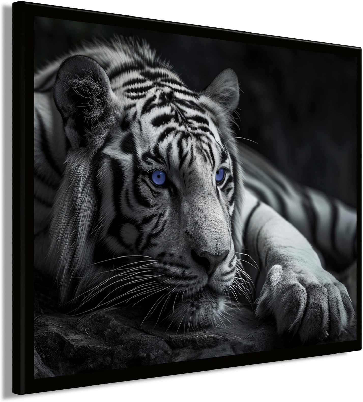 Bönninghoff Tableau avec cadre »Wandbild gerahmt TIGER MIT BLAUEN AUGEN 40x50 cm – Tierbild Natur« Animaux sauvages | Félins | Tigre avec cadre décoratif