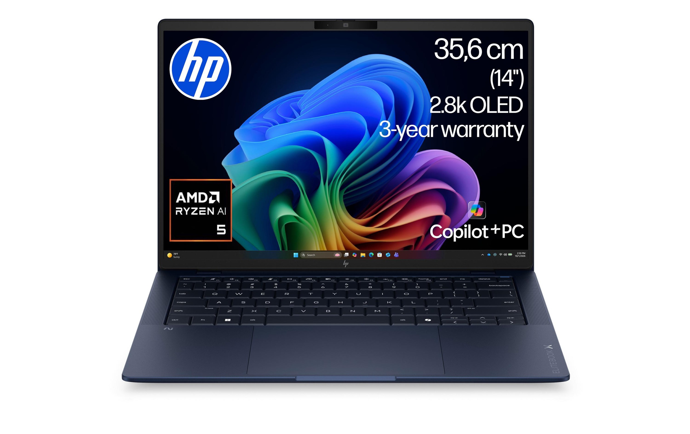 HP Ordinateur portable professionnel »EliteBook X G2a 14 AI PC DE4Q9ET« / 14 ″ AMD Ryzen™ AI 5 NPU intégrée (Neural Processing Unit)