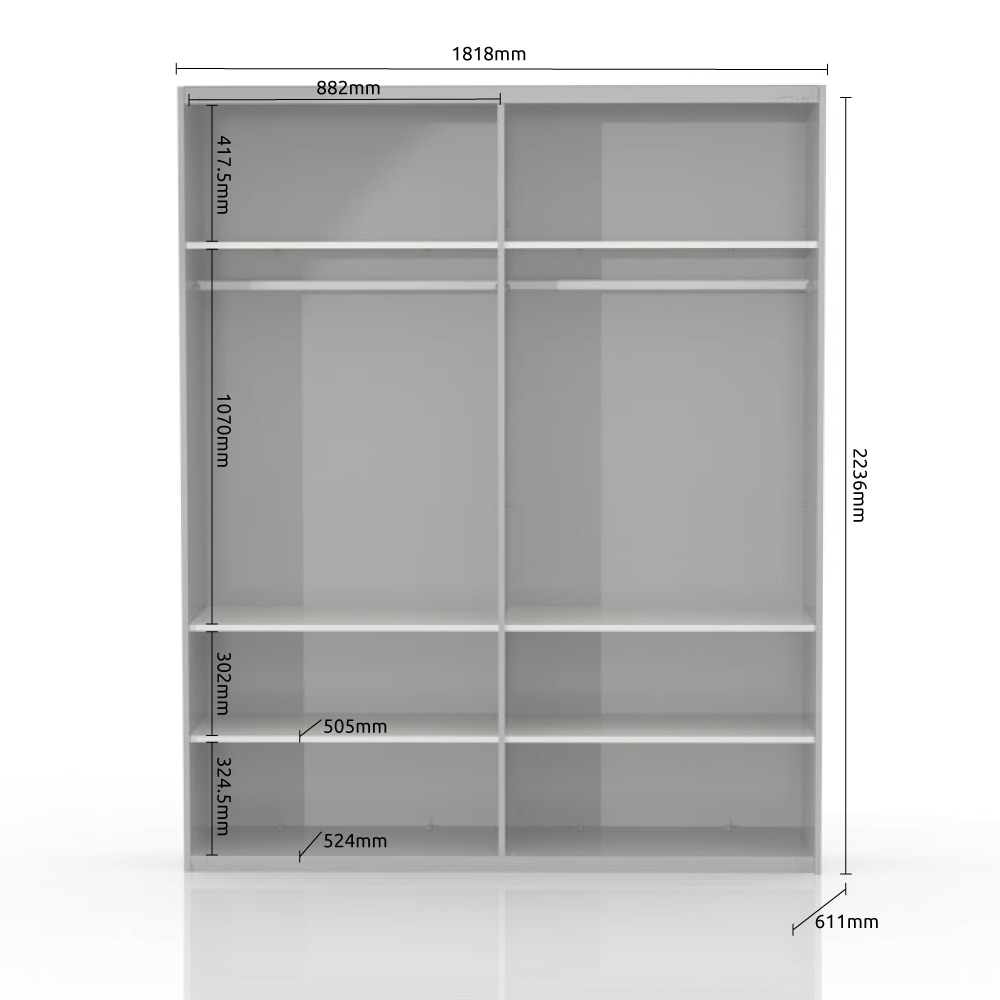 GOODproduct Schwebetürenschrank »Piano, mit Einlegeböden, Kleiderstangen, Spiegel, Türen soft-close« in 3 Breiten, 224cm hoch, mit verchromten Aufleistungen,  mit Spiegeltür, FSC-zertifizierter Holzwerkstoff