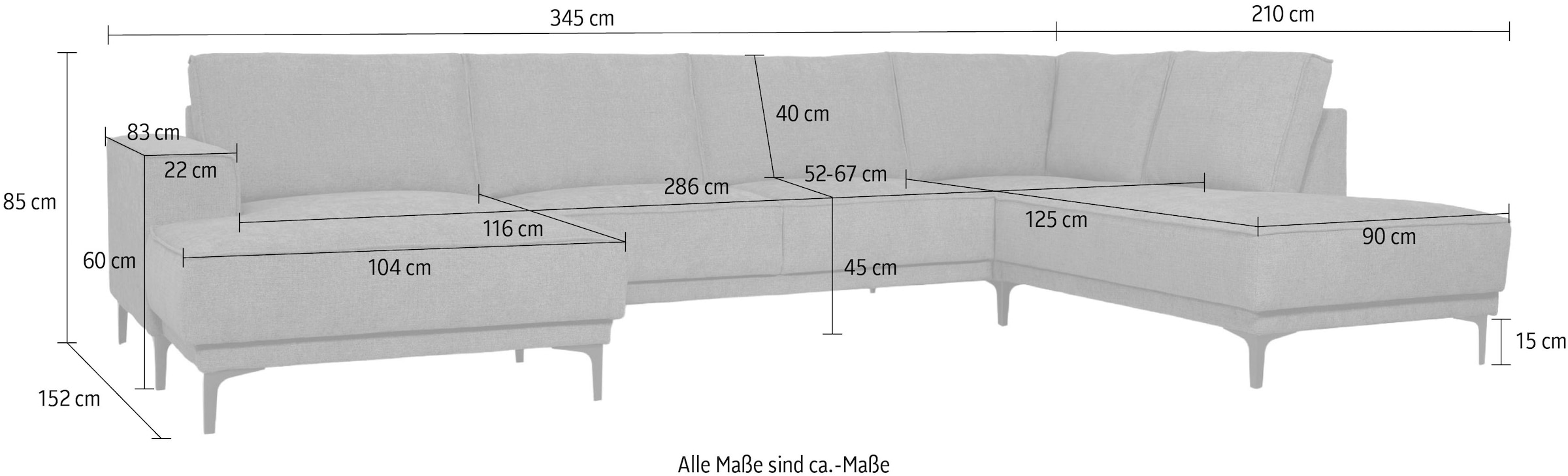 GOODproduct Paysage de salon »XXL Sofa Oland mit modernem Chenille-Bezug« U-Form, 345 cm, Wellenunterfederung, Skandi-Design, Metallfüsse
