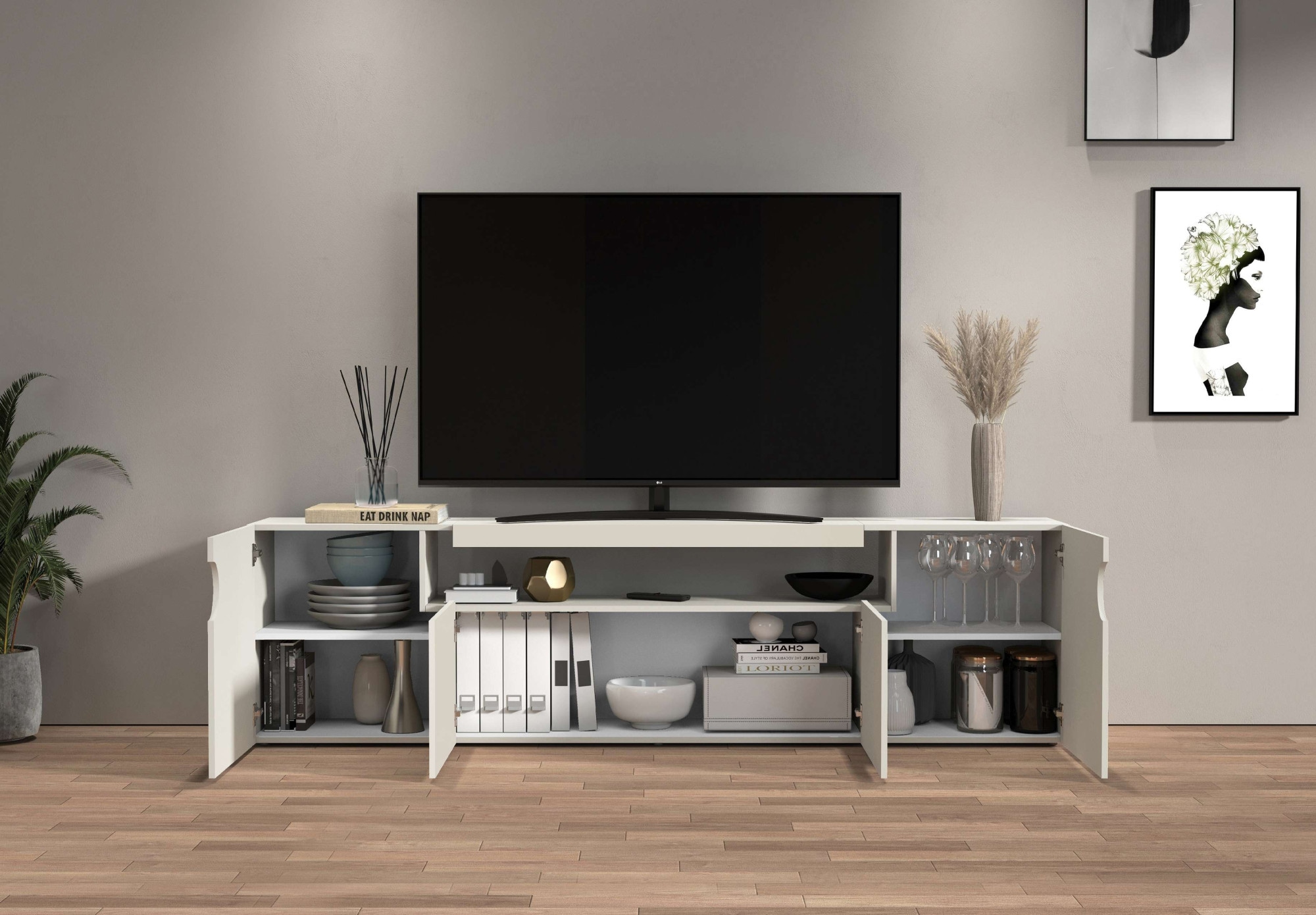 GOODproduct Lowboard »REAL,Lowboard,TV-Kommode,TV-Möbel,TV-Bank« 1 Stk. tlg. Mit 4 Türen, davon 2 abgerundet, die ein ovales offenes Fach bilden